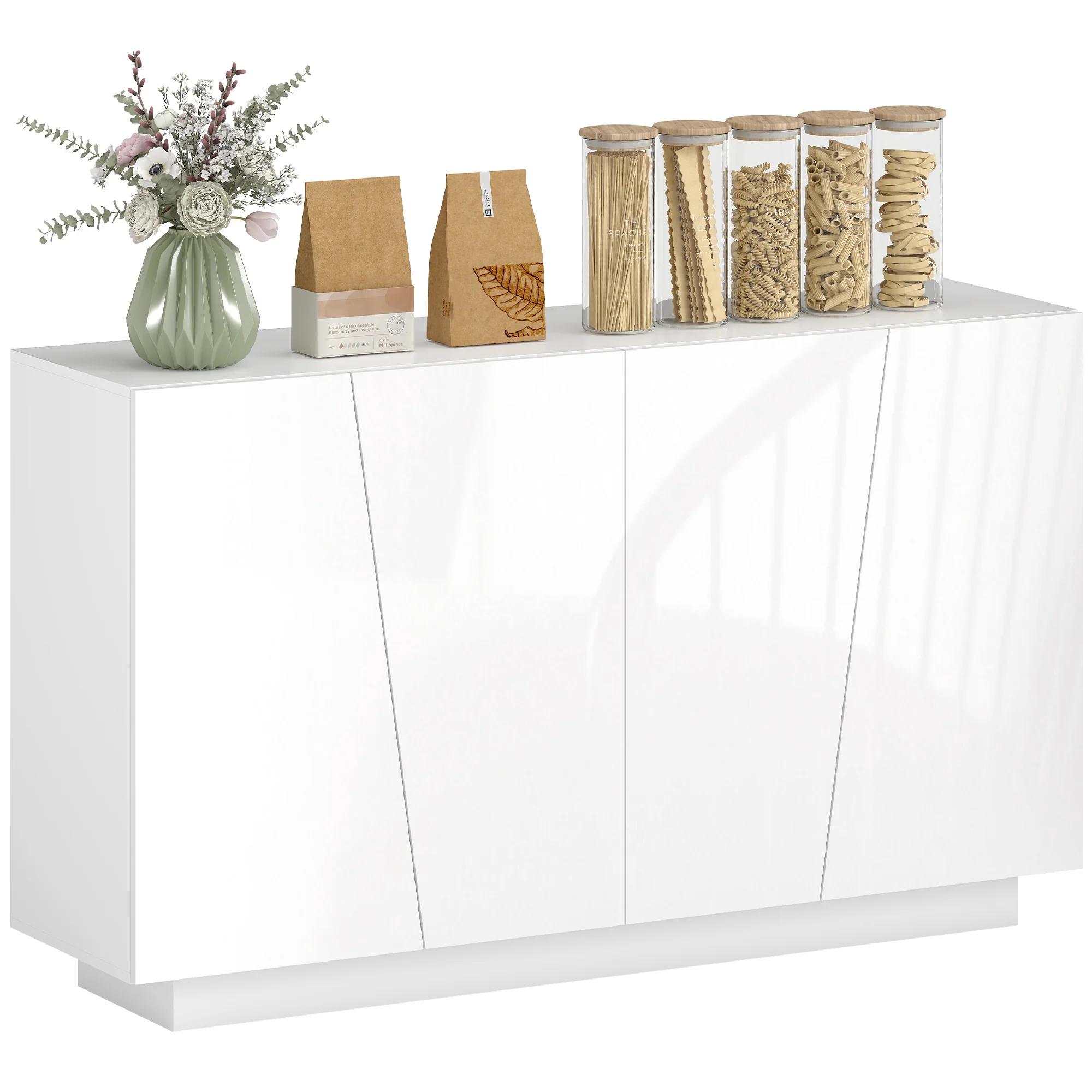 Buffet à haute brillance, meuble de rangement avec placard double porte géométrique et étagère réglable, style moderne, buffet salle à manger, cuisine et salon, 70 x 40 x 88 cm, blanc - Image 11