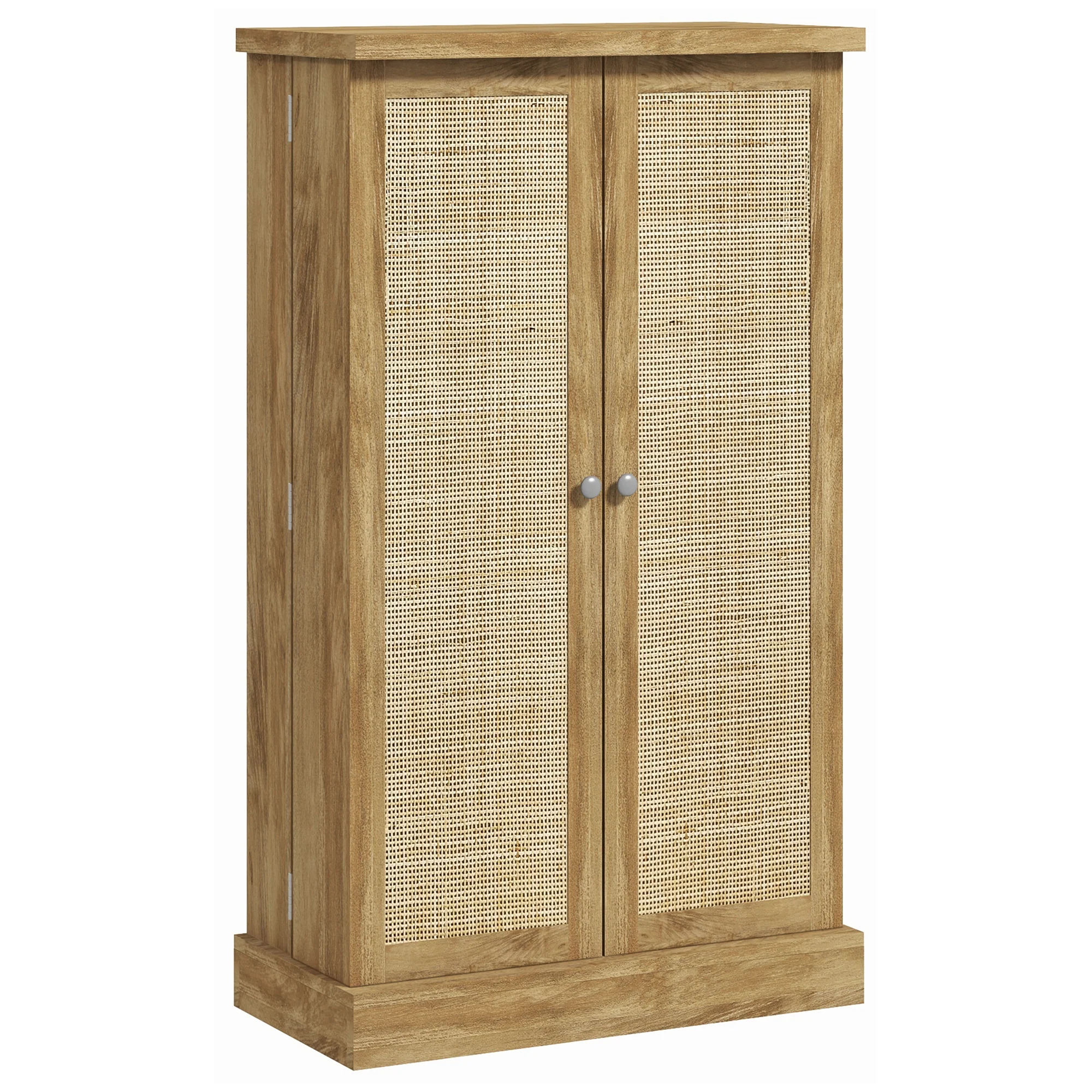 Buffet cuisine, meuble cuisine rangement, vaisselier moderne avec 12 étagères à portes, étagères réglables et double porte en rotin, pour salle à manger, salon, 60x30x104cm, effet bois naturel