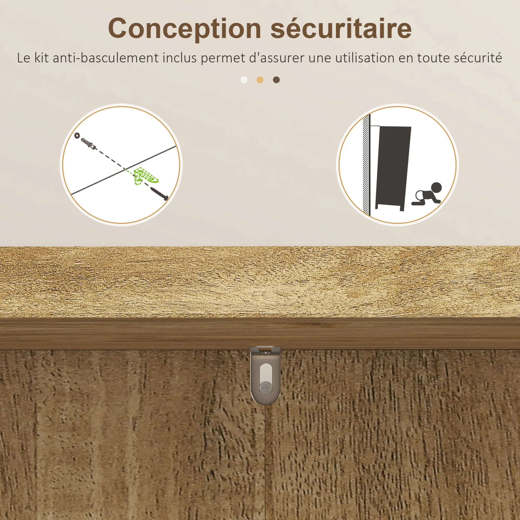 Buffet cuisine, meuble cuisine rangement, vaisselier moderne avec 12 étagères à portes, étagères réglables et double porte en rotin, pour salle à manger, salon, 60x30x104cm, effet bois naturel - Image 8