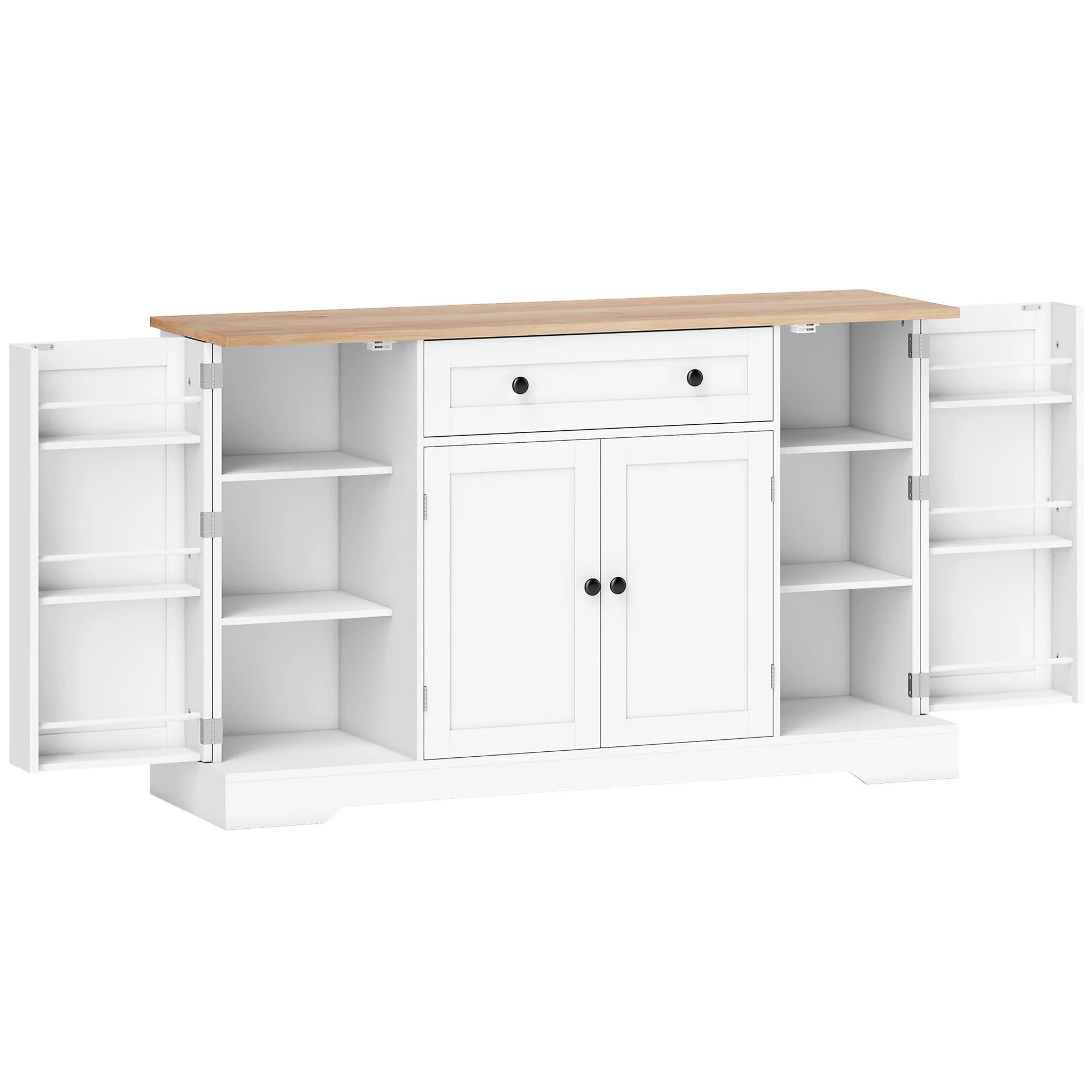 Buffet Cuisine, Meuble de Rangement avec Tiroir, 4 Portes, Étagères Réglables et 6 Racks de Porte, Style Moderne, Buffet Salle à Manger, Salon et Chambre, 138 x 40 x 83,5 cm, Blanc - Image 2