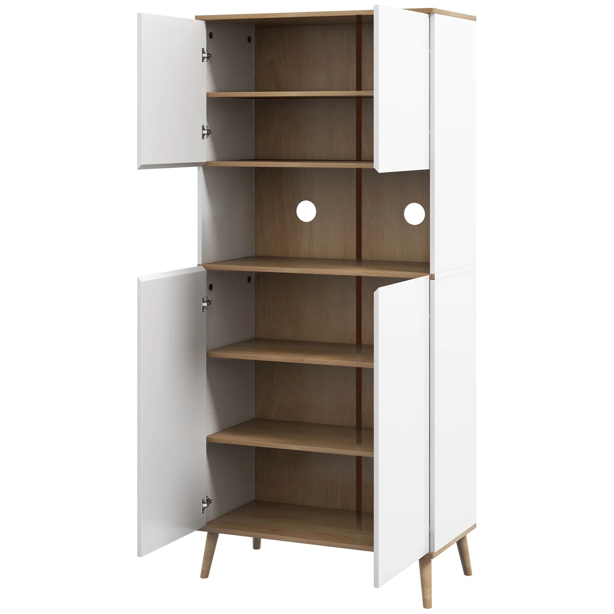 Buffet de cuisine armoire de cuisine 2 placards avec porte étagères réglables niche centrale 2 passe-câbles - 80 x 40 x 178 cm blanc