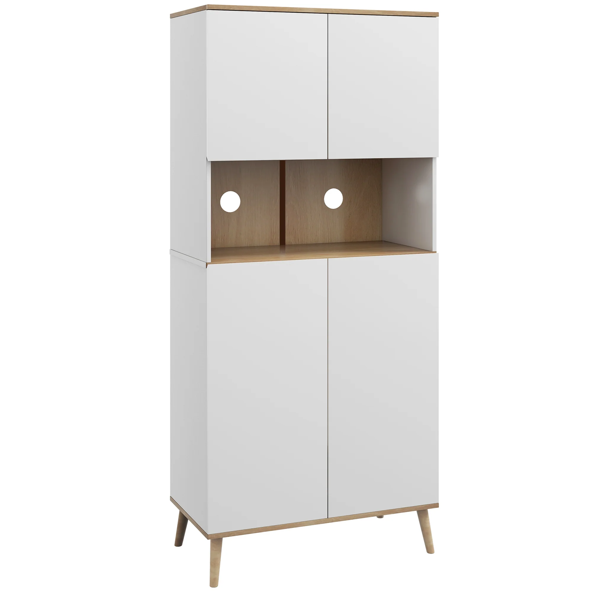 Buffet de cuisine armoire de cuisine 2 placards avec porte étagères réglables niche centrale 2 passe-câbles - 80 x 40 x 178 cm blanc - Image 11