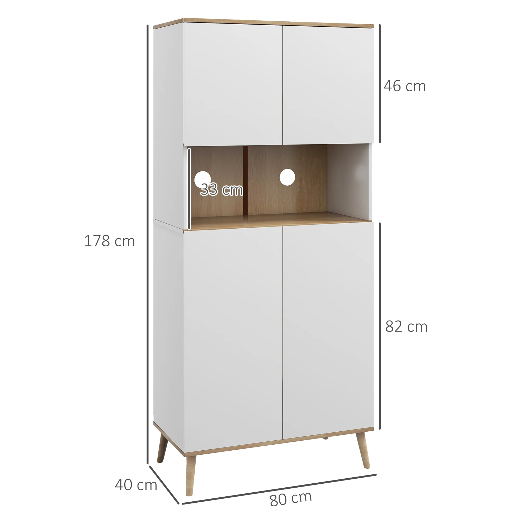 Buffet de cuisine armoire de cuisine 2 placards avec porte étagères réglables niche centrale 2 passe-câbles - 80 x 40 x 178 cm blanc - Image 4