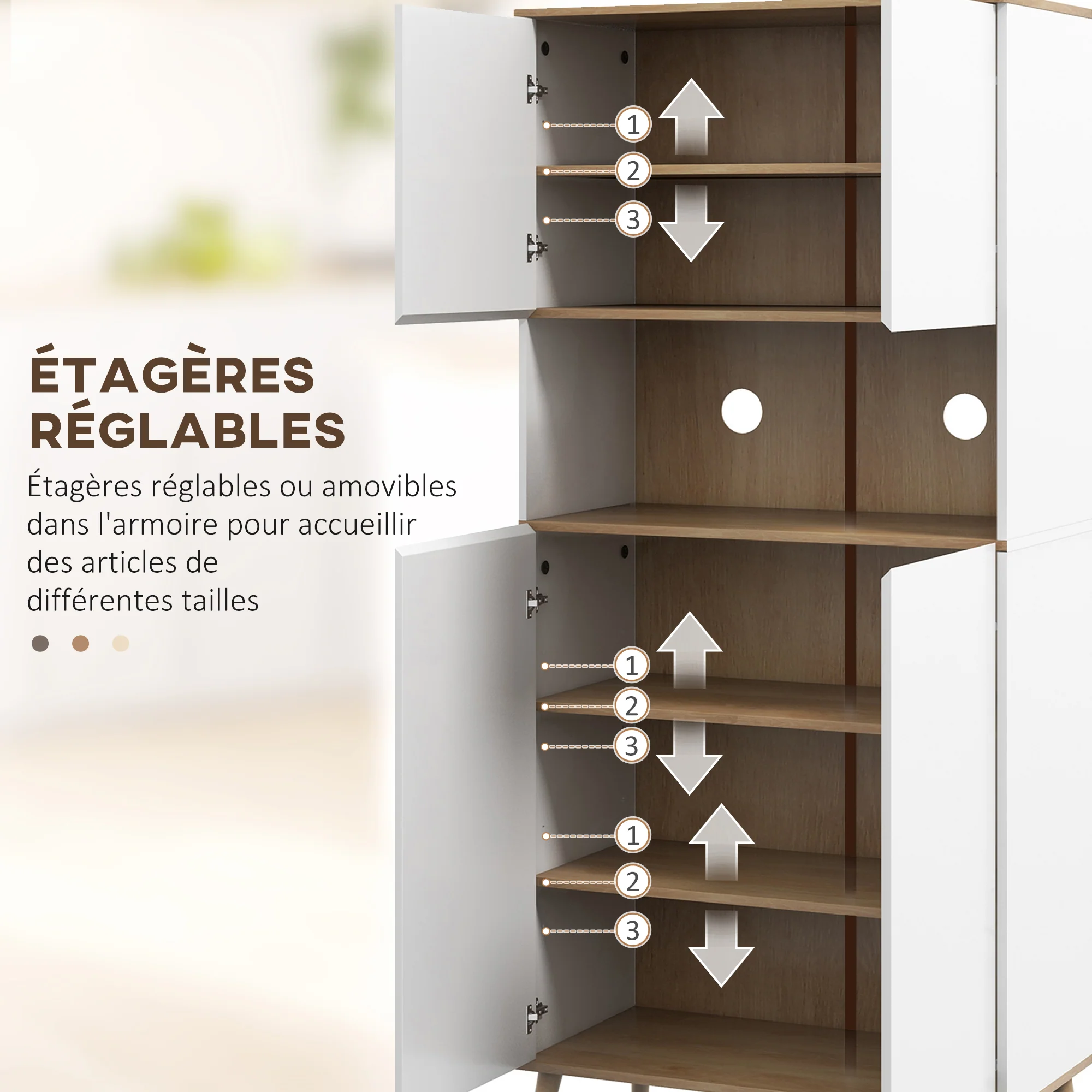 Buffet de cuisine armoire de cuisine 2 placards avec porte étagères réglables niche centrale 2 passe-câbles - 80 x 40 x 178 cm blanc - Image 6