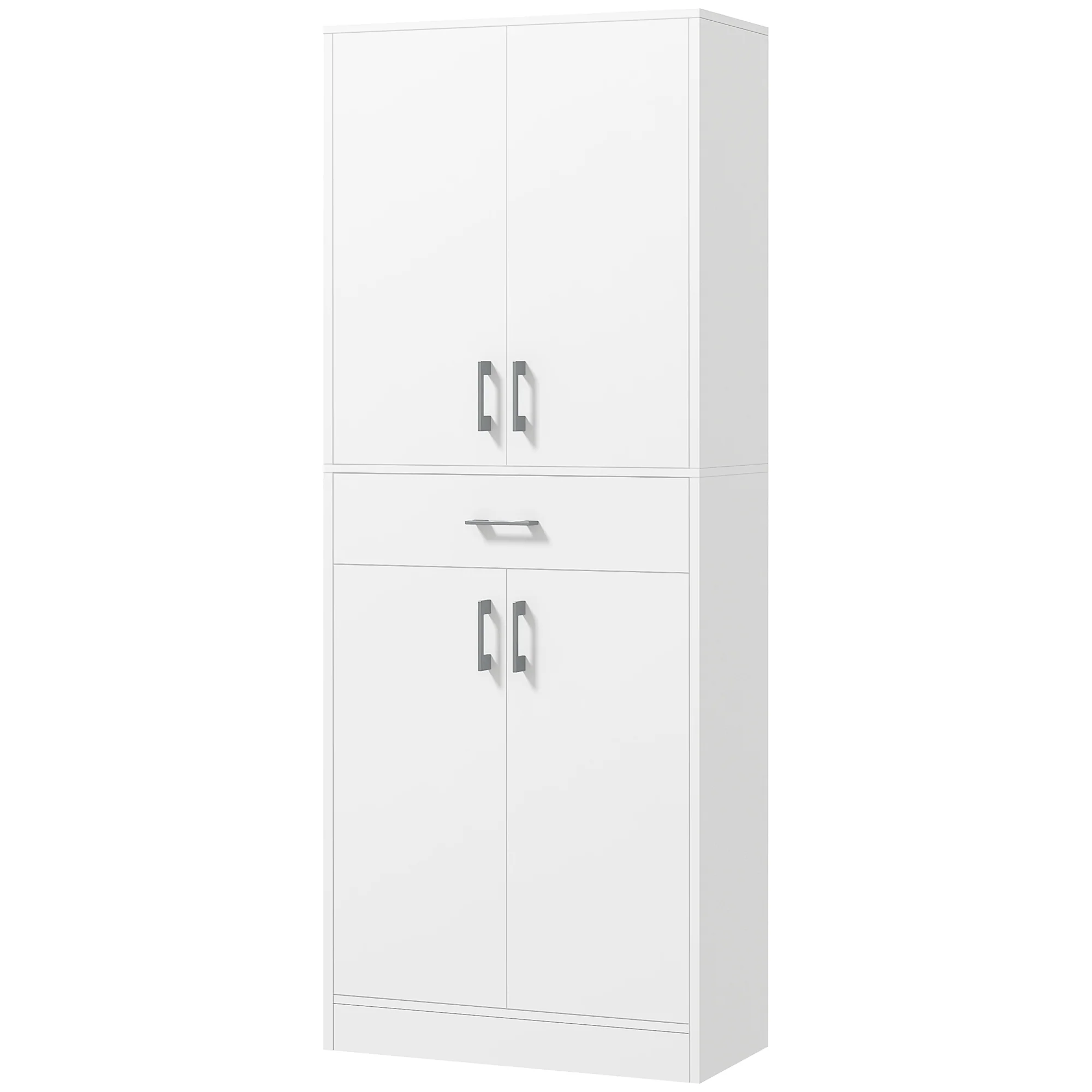 Buffet de cuisine armoire de cuisine buffet haut 2 étagères réglables 4 portes 2 placards et 1 tiroir central hauteur 180 cm blanc