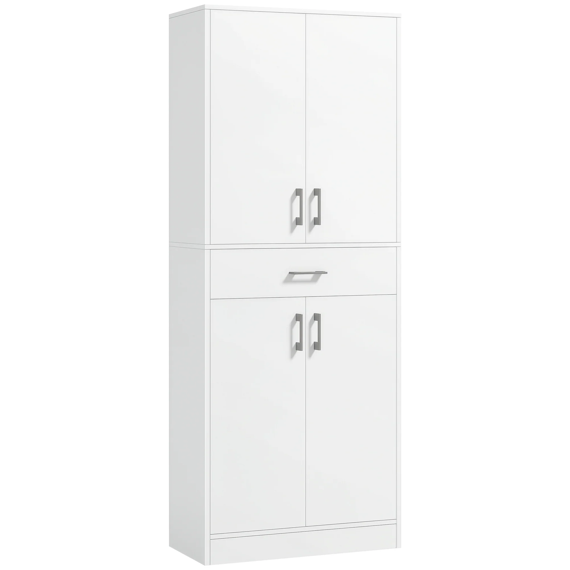 Buffet de cuisine armoire de cuisine buffet haut 2 étagères réglables 4 portes 2 placards et 1 tiroir central hauteur 180 cm blanc - Image 11