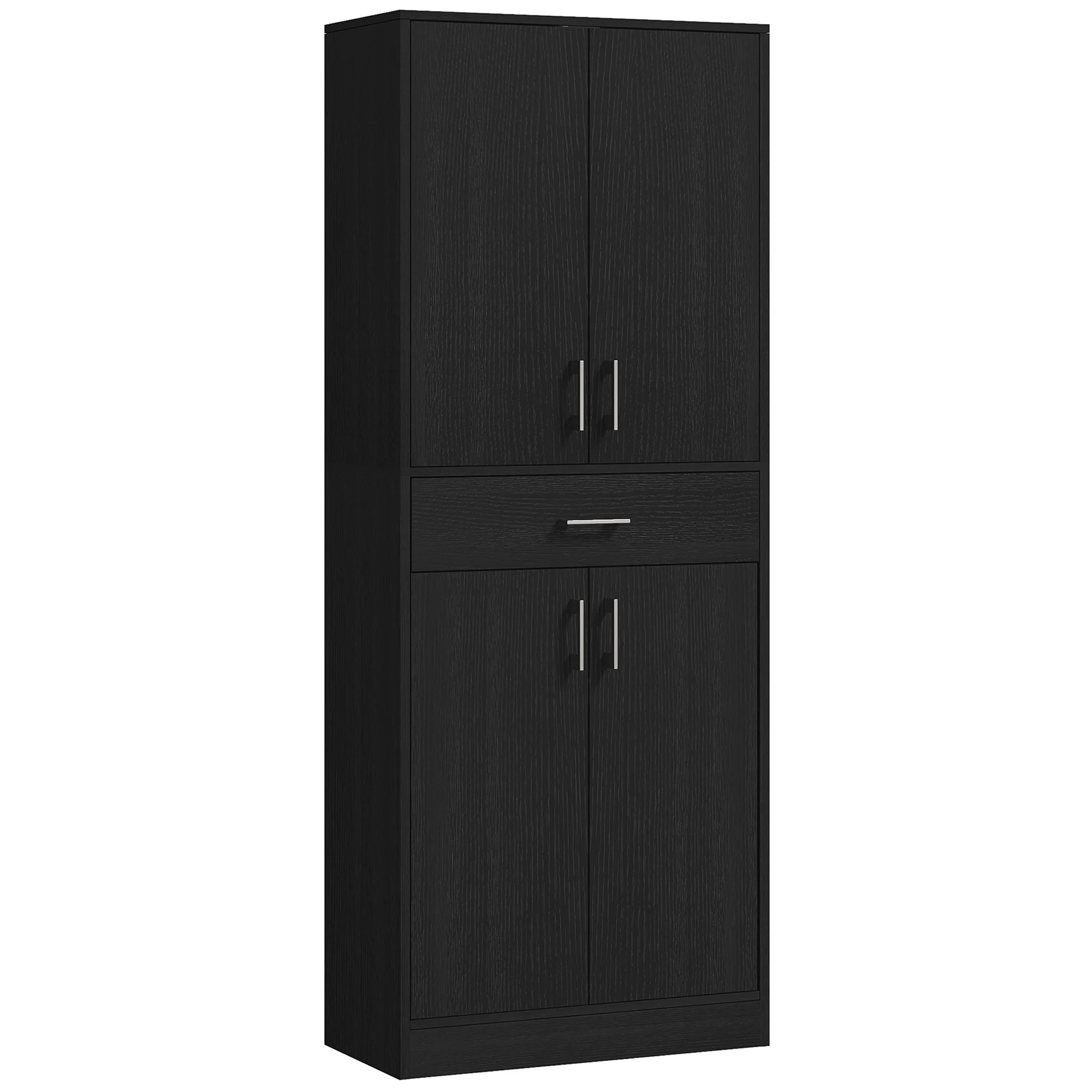 Buffet de cuisine armoire de cuisine buffet haut 2 étagères réglables 4 portes 2 placards et 1 tiroir central hauteur 180 cm noir - Image 2