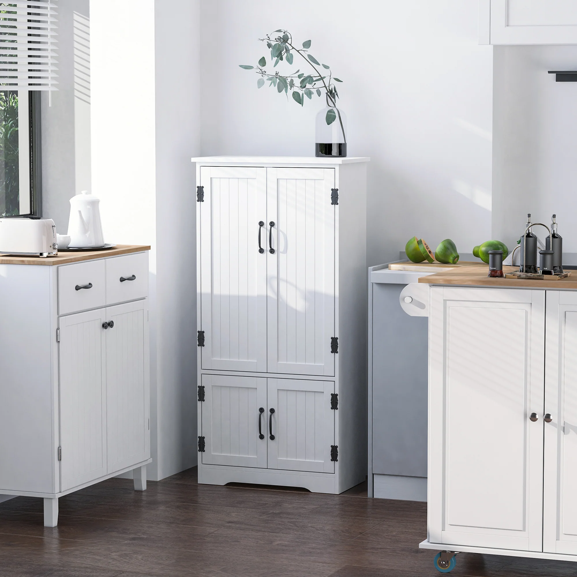Buffet de cuisine armoire de cuisine contemporaine multi-rangements 2 placards 3 étagères MDF panneaux particules blanc - Image 3