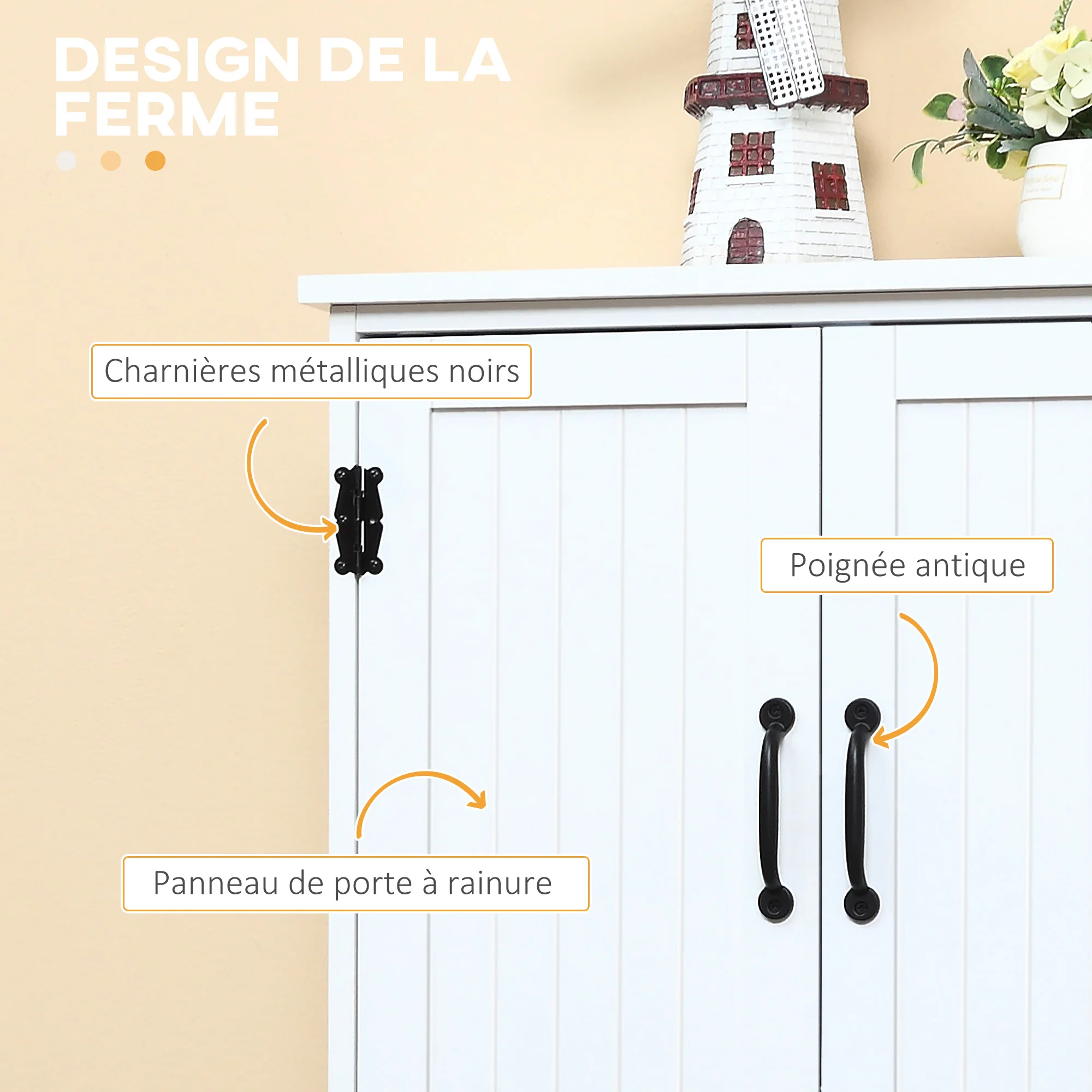 Buffet de cuisine armoire de cuisine contemporaine multi-rangements 2 placards 3 étagères MDF panneaux particules blanc - Image 6
