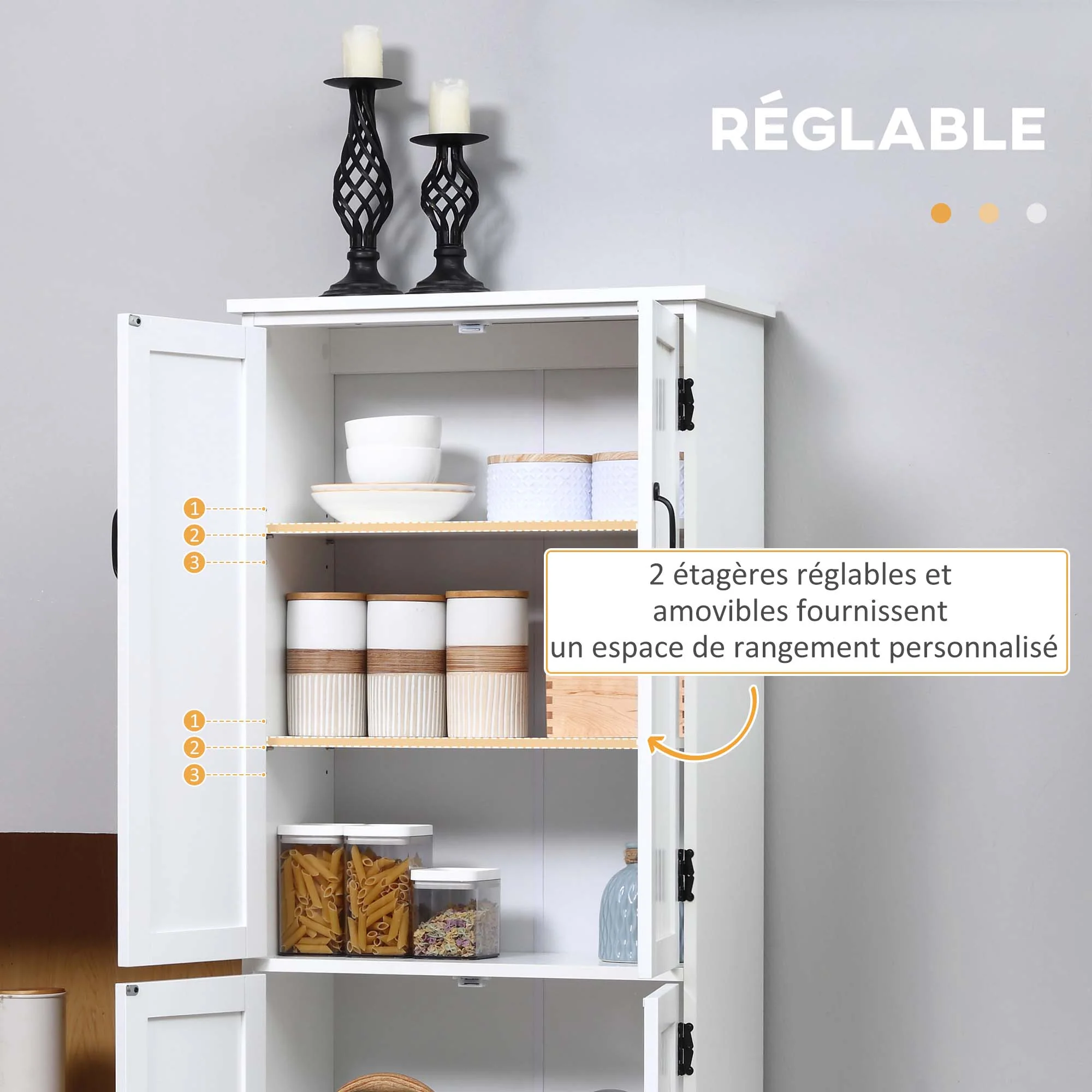 Buffet de cuisine armoire de cuisine contemporaine multi-rangements 2 placards 3 étagères MDF panneaux particules blanc - Image 7