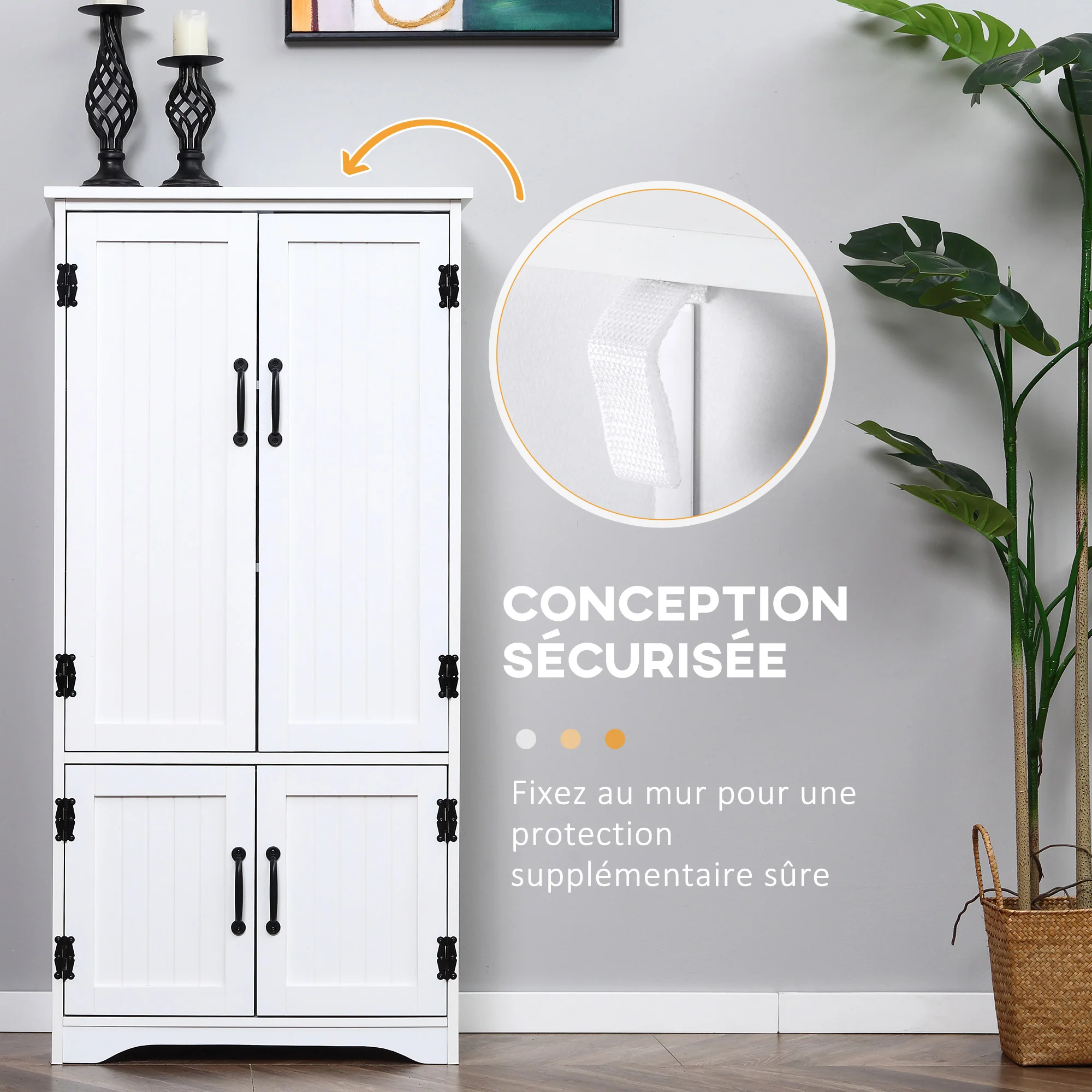 Buffet de cuisine armoire de cuisine contemporaine multi-rangements 2 placards 3 étagères MDF panneaux particules blanc - Image 8