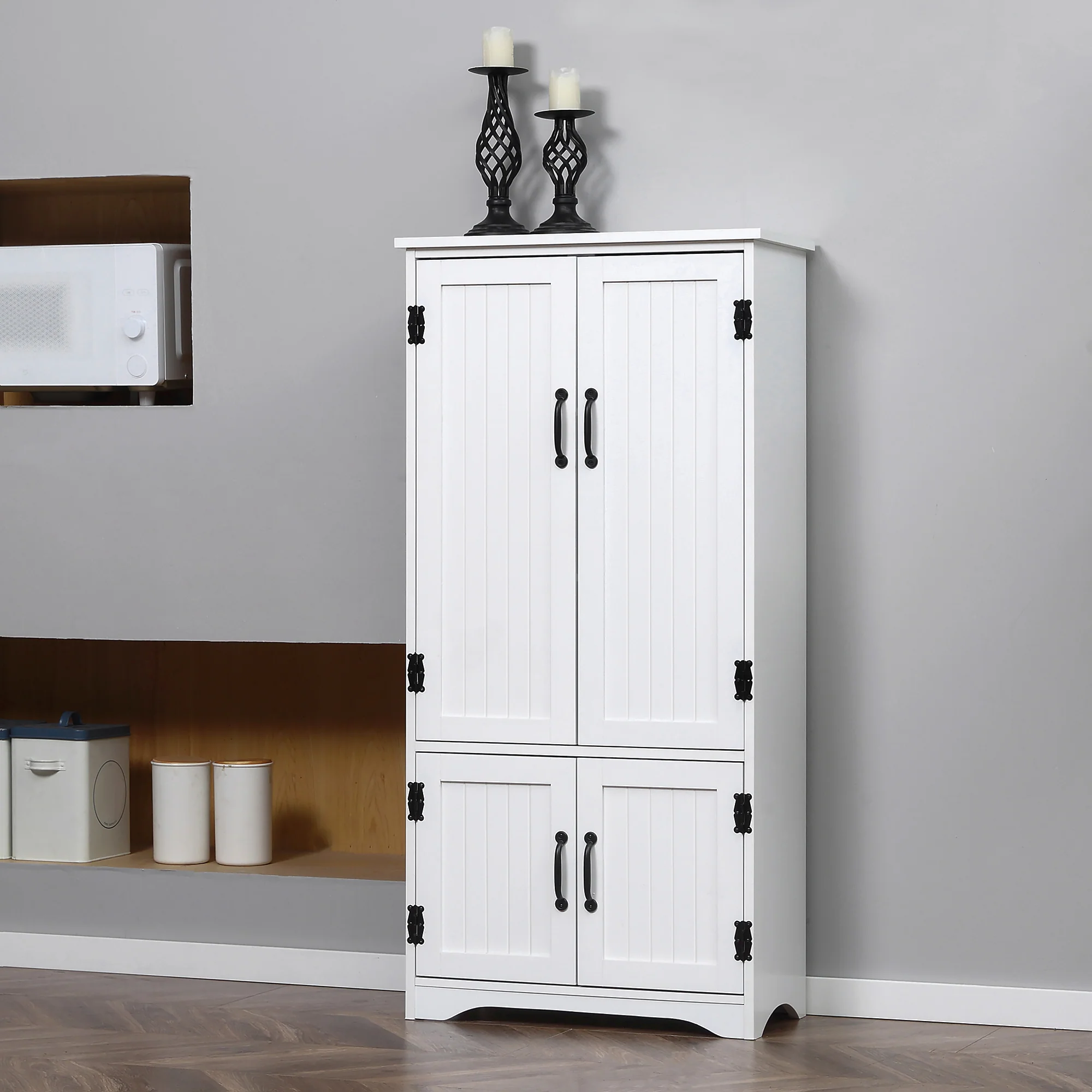 Buffet de cuisine armoire de cuisine contemporaine multi-rangements 2 placards 3 étagères MDF panneaux particules blanc - Image 9