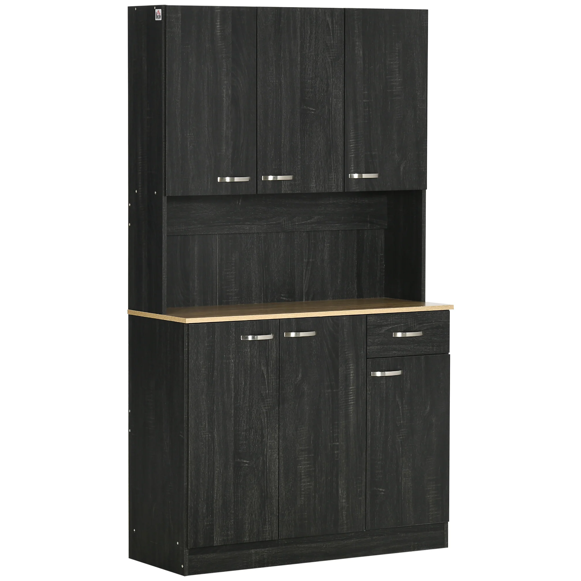 Buffet de cuisine armoire de cuisine contemporaine multi-rangements 6 portes 1 tiroir + grand plateau dim. 101L x 39l x 180H cm en bois noir - Image 2