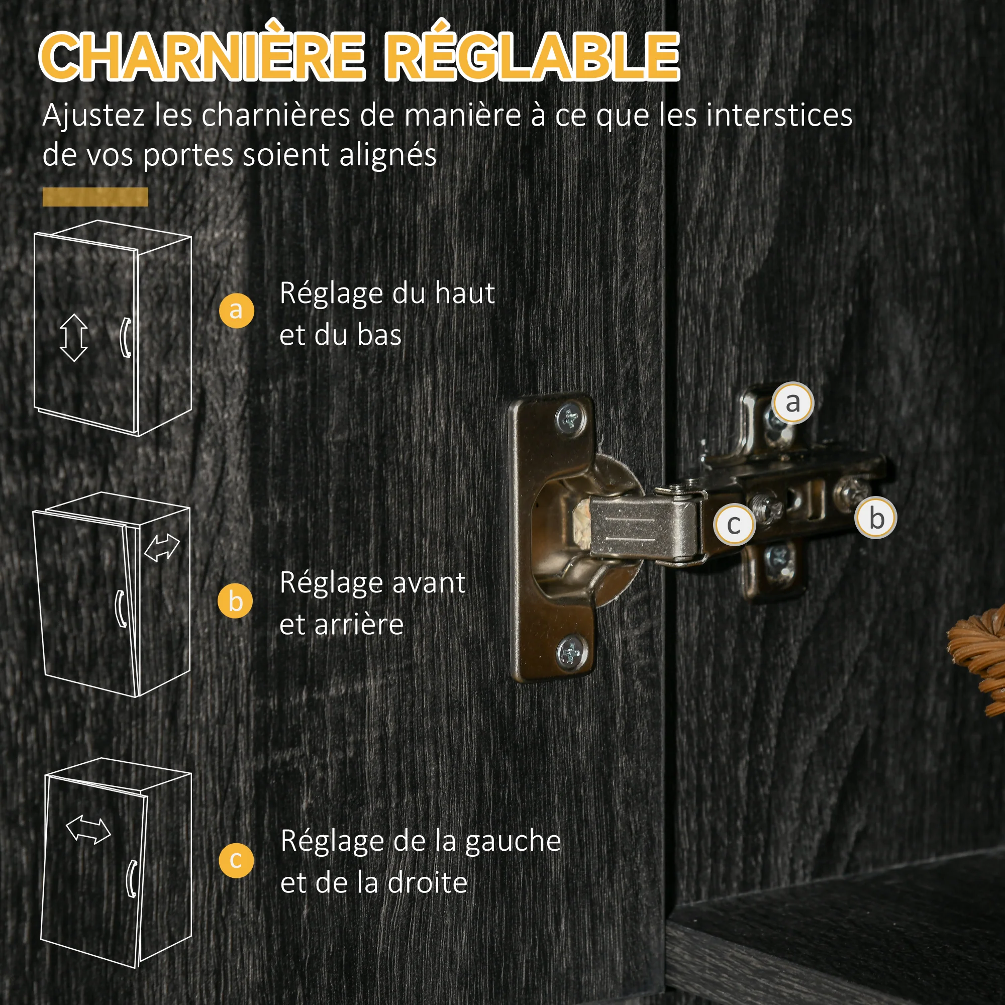 Buffet de cuisine armoire de cuisine contemporaine multi-rangements 6 portes 1 tiroir + grand plateau dim. 101L x 39l x 180H cm en bois noir - Image 8