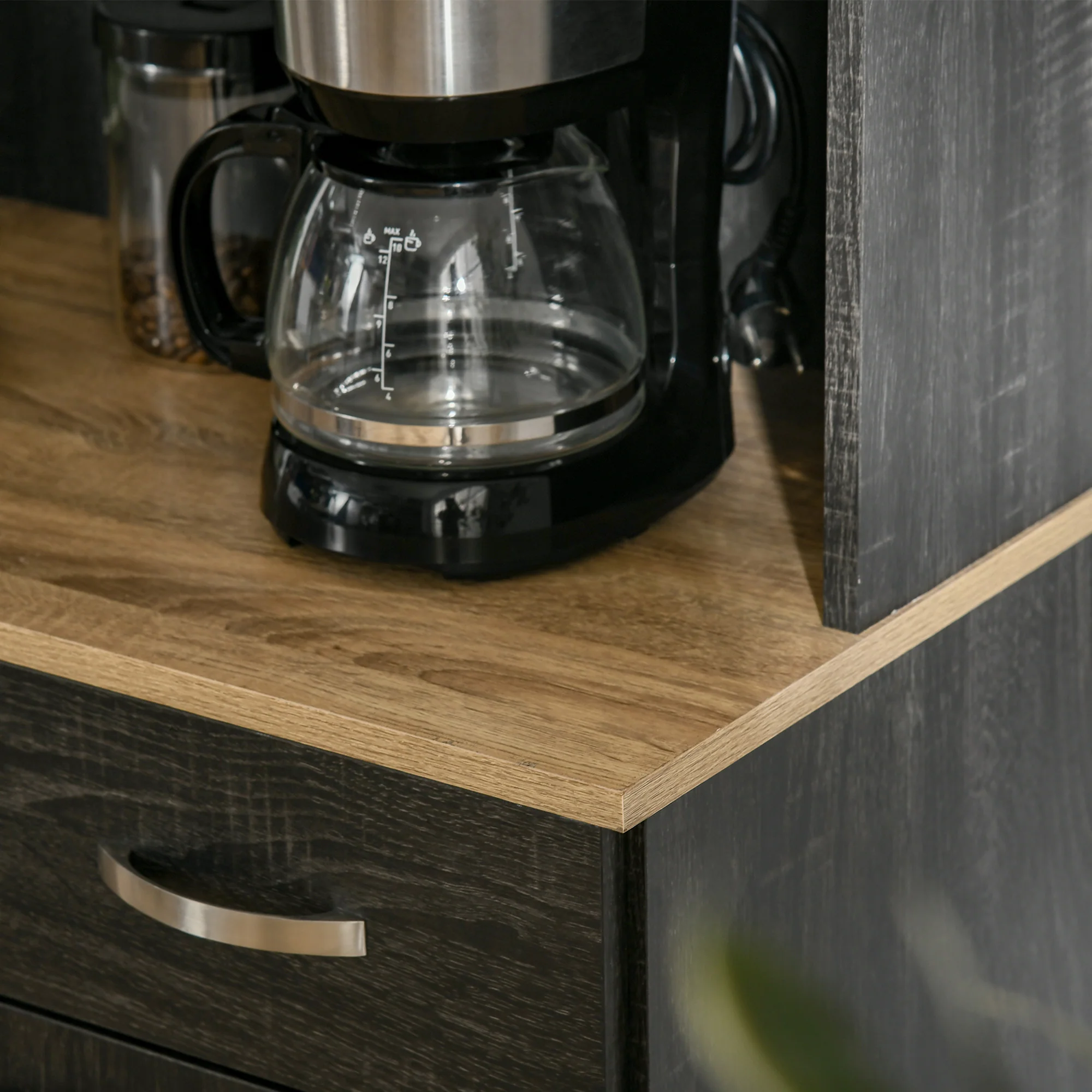 Buffet de cuisine armoire de cuisine contemporaine multi-rangements 6 portes 1 tiroir + grand plateau dim. 101L x 39l x 180H cm en bois noir - Image 9