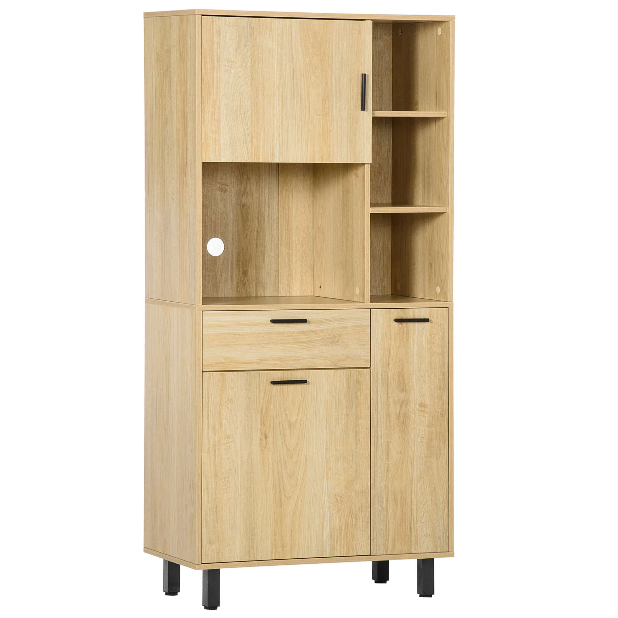 Buffet de cuisine armoire de cuisine multi-rangements avec un tiroir, 3 placards, 4 niches et passe-cables hauteur 166 cm - Image 2