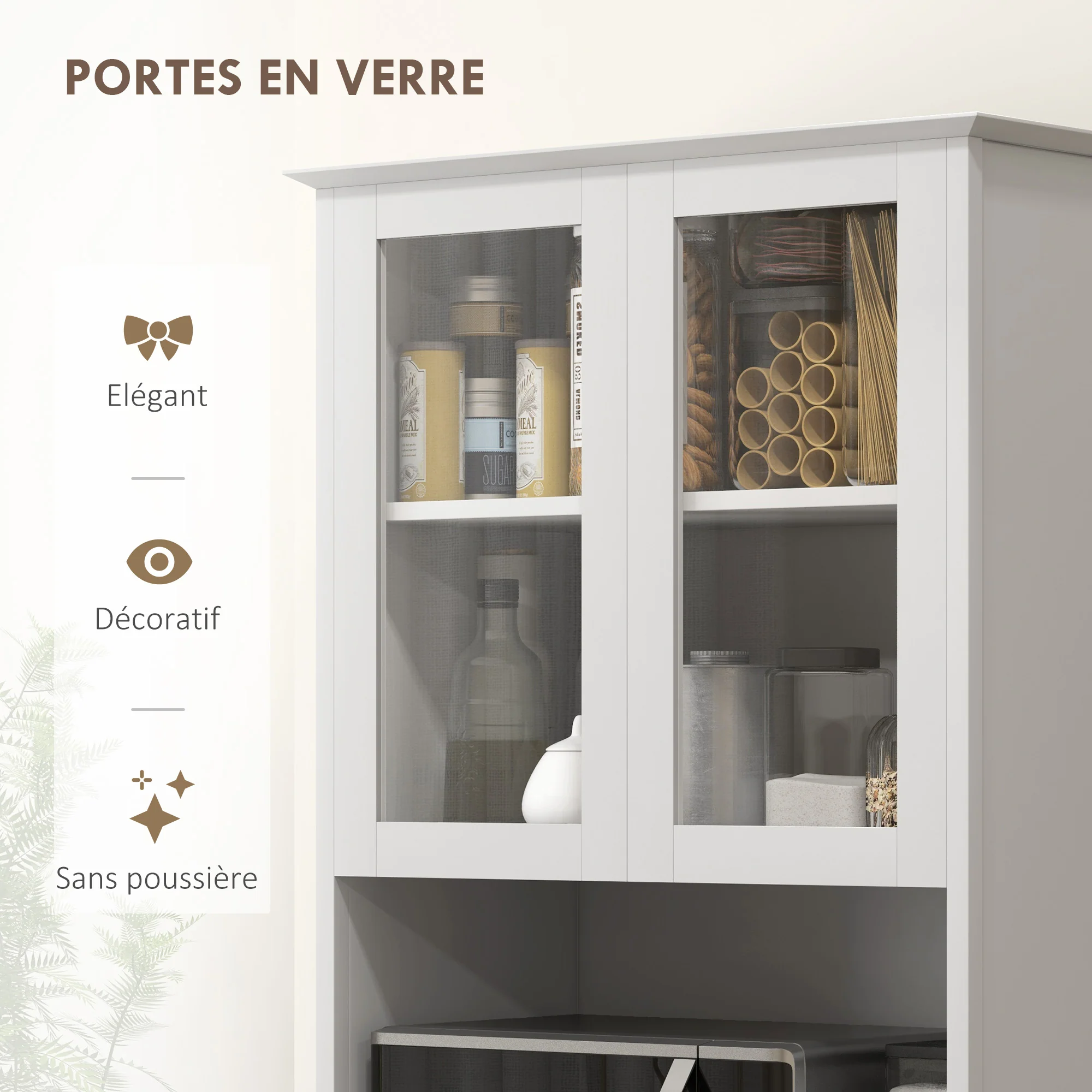 Buffet de cuisine meuble de rangement placard 2 portes 3 tiroirs et niche centrale dim. 68L x 38l x 172H cm en bois blanc - Image 7