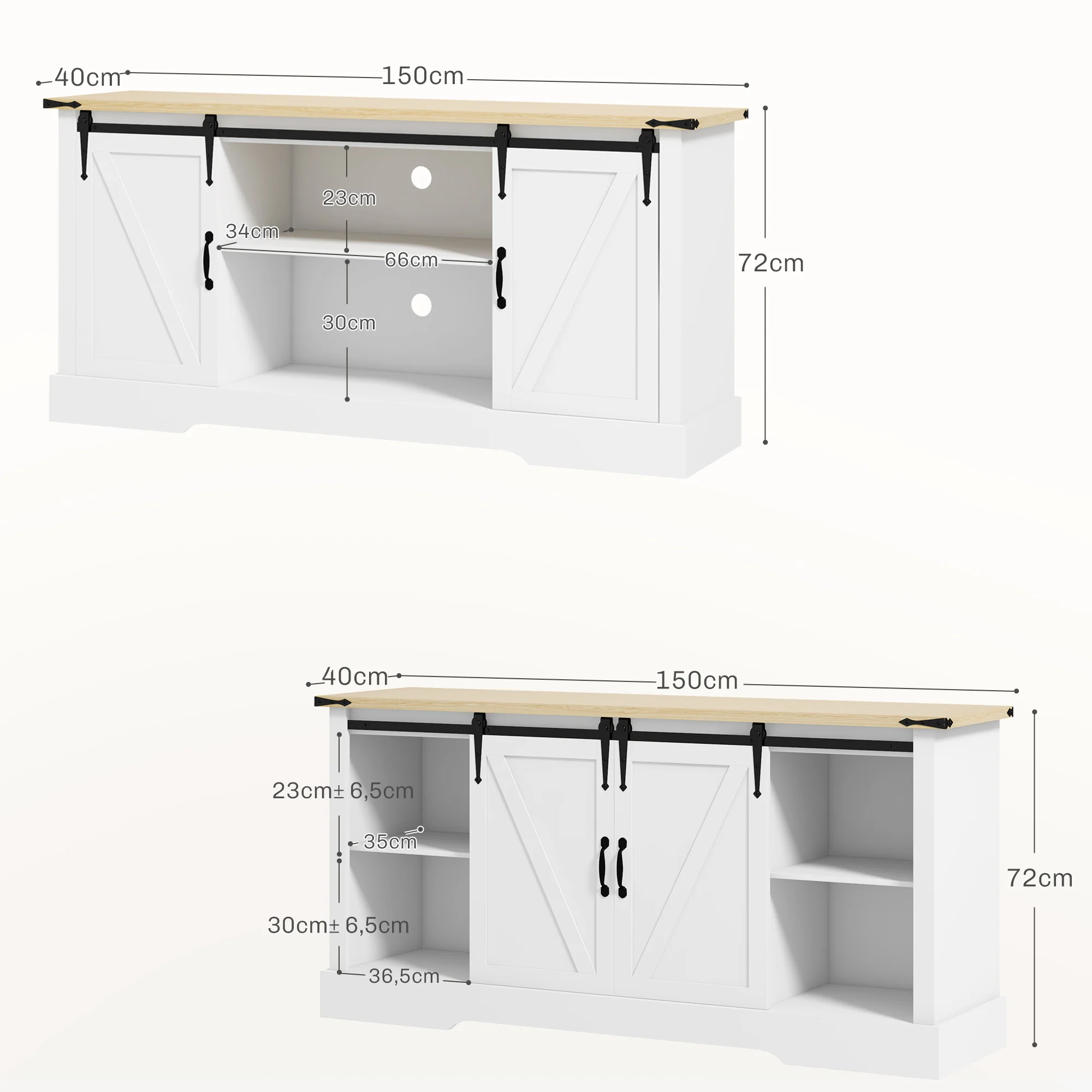 Buffet, meuble de rangement, avec 2 portes coulissantes étagères réglables, pour le salon, salle à manger, couloir, 150l x 40P x 72H cm, en bois, blanc chêne - Image 4