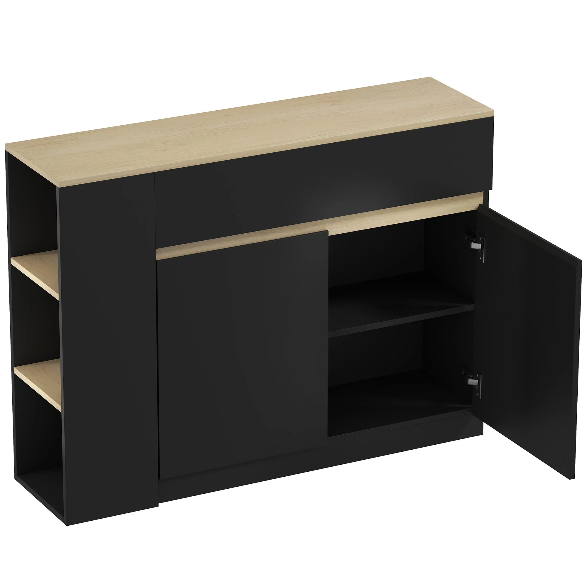 Buffet, meuble de rangement, avec placard 2 portes, étagère réglable, 2 tiroirs, 3 étagères ouvertes, 110 x 29,5 x 82 cm, pour salle à manger, salon, cuisine, noir - Image 2