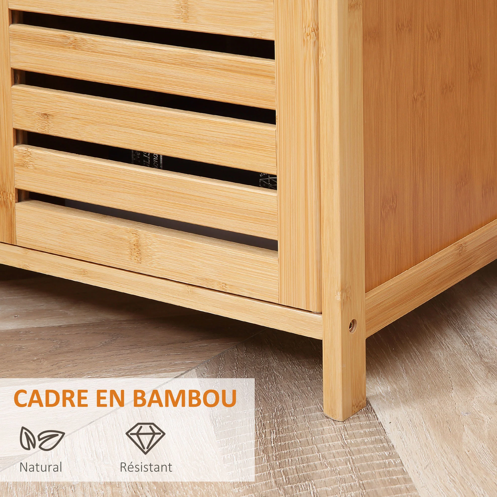 Buffet meuble de rangement en bois bambou avec 3 portes et étagères - 100 x 35 x 82 cm - Image 7