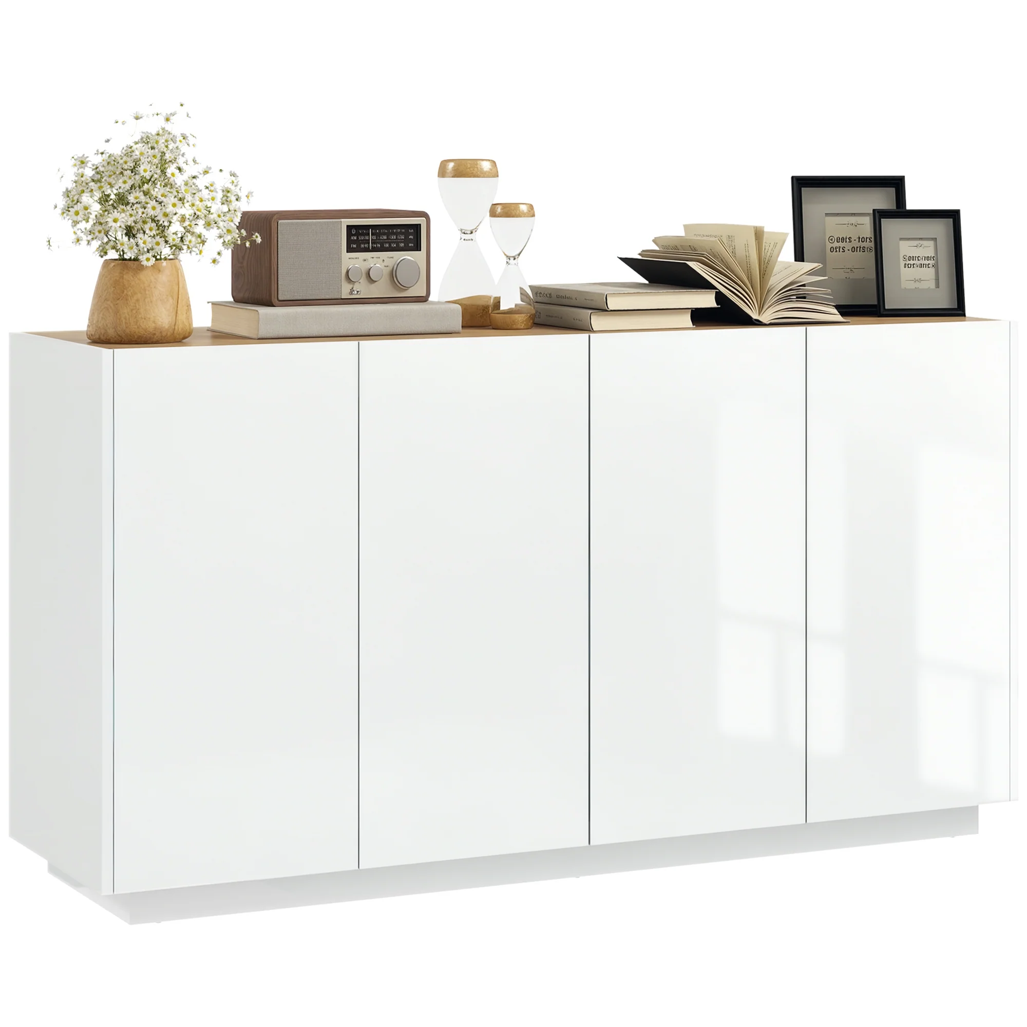 Buffet salle à manger, buffet cuisine, avec 4 portes à fermeture douce et étagères réglables, 140 x 40 x 75 cm, blanc laqué - Image 11