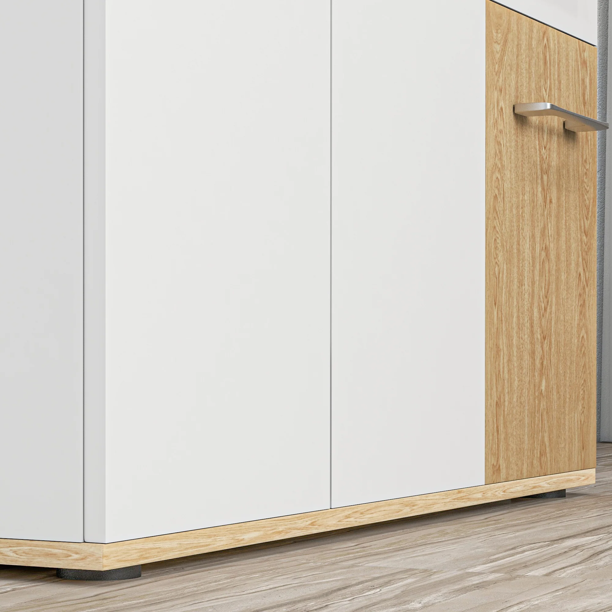 Buffet salon, meuble de rangement avec 3 portes, 2 tiroirs et étagère réglable, style moderne, buffet salle à manger, cuisine et salon, 90 x 30 x 75,5 cm, blanc et bois naturel - Image 10