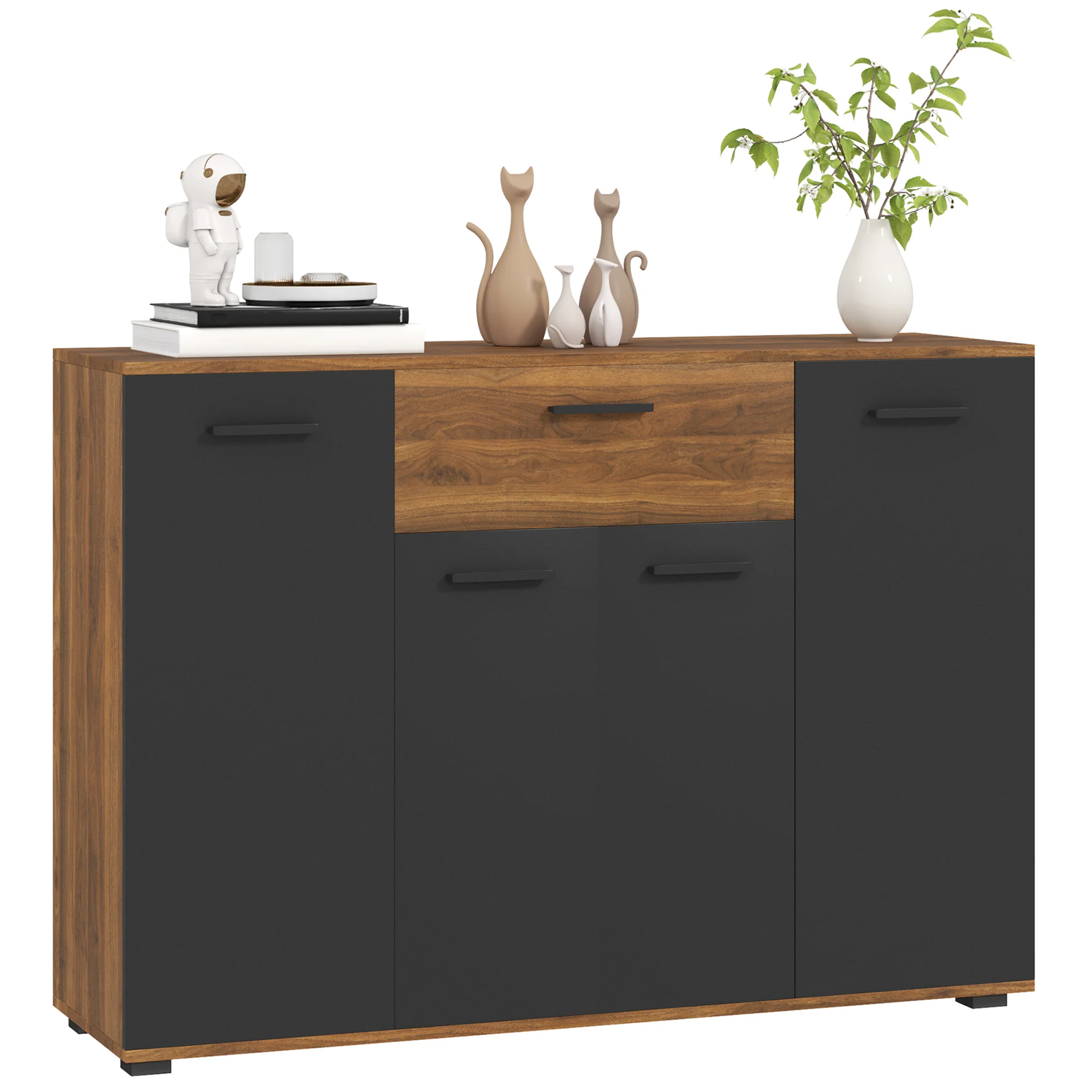 Buffet salon meuble de rangement avec 4 placards, tiroirs et étagères réglables, dim. 120 x 35 x 85 cm, marron et noir - Image 11