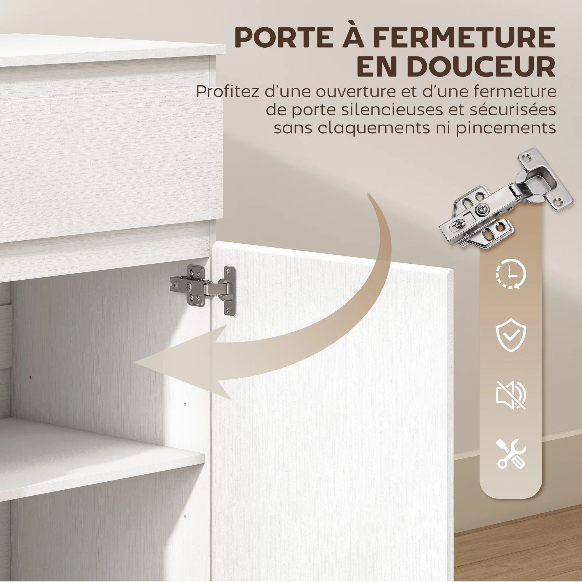 Buffet salon, meuble de rangement avec 5 tiroirs, étagère réglable et porte à fermeture douce, style moderne, buffet salle à manger et cuisine, 100 x 40 x 80 cm, blanc - Image 7