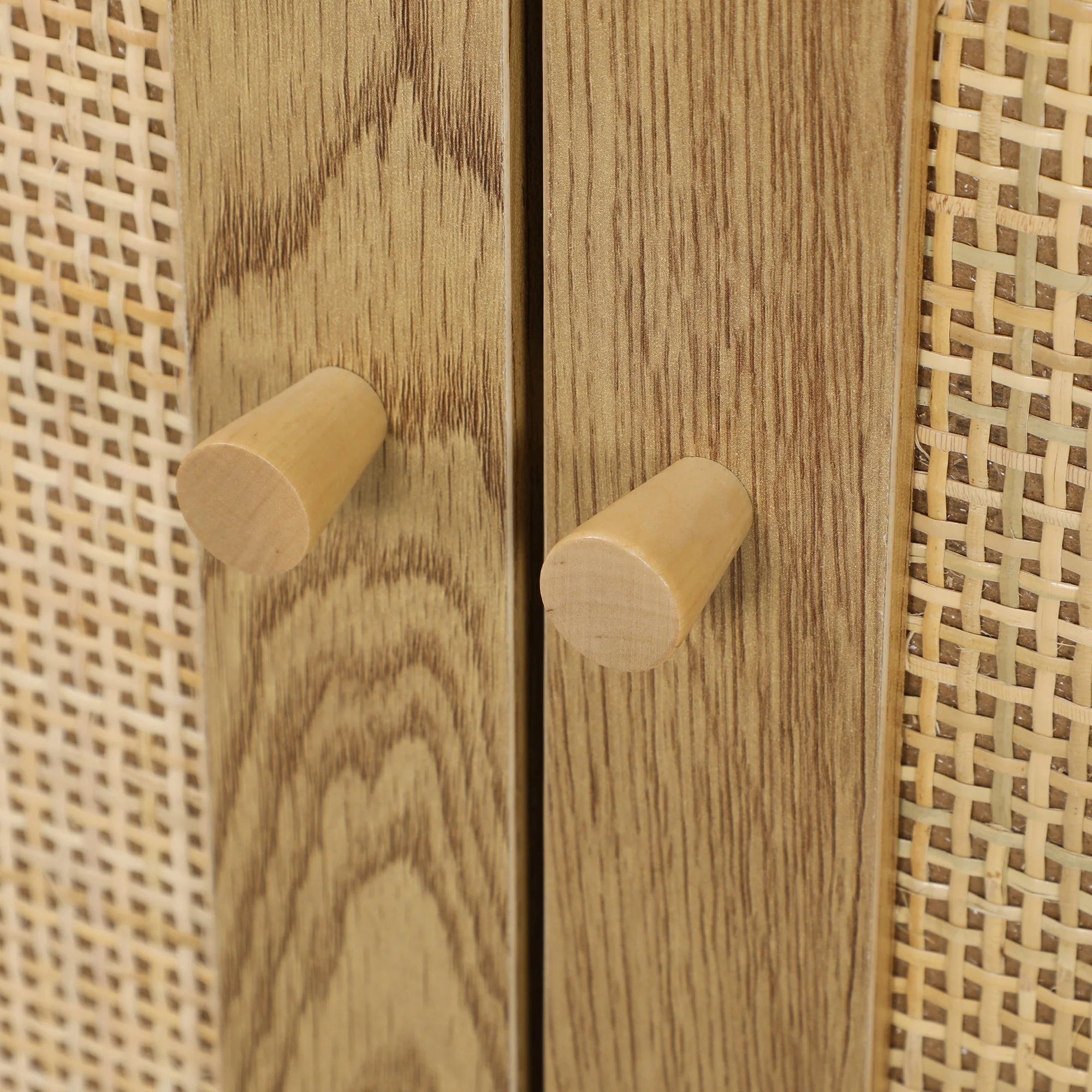Buffet salon meuble de rangement avec placards à portes en rotin et étagère réglable, pour salon, salle à manger, dim. 120 x 40 x 75 cm, bois naturel - Image 9