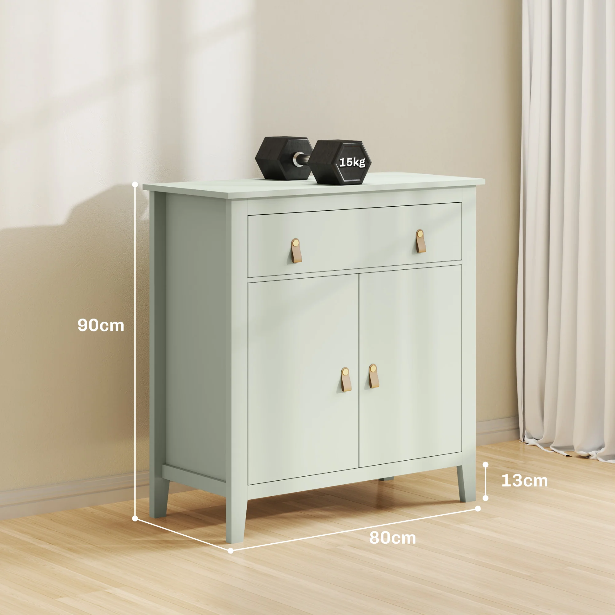 Buffet salon, meuble de rangement avec tiroir, double porte, étagère réglable, poignées en PU, style moderne, buffet salle à manger et cuisine, 80 x 40 x 90 cm, vert clair - Image 4