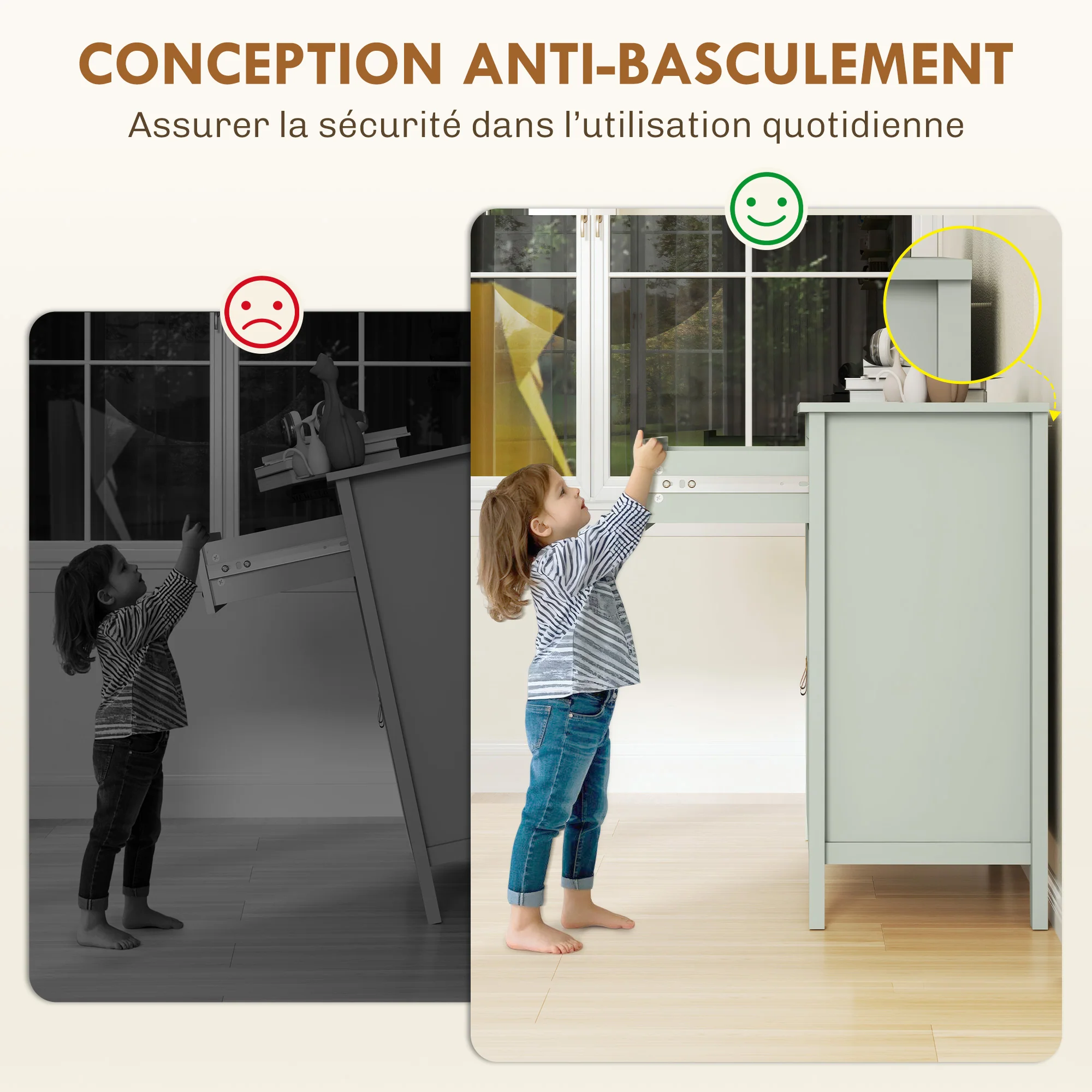 Buffet salon, meuble de rangement avec tiroir, double porte, étagère réglable, poignées en PU, style moderne, buffet salle à manger et cuisine, 80 x 40 x 90 cm, vert clair - Image 8