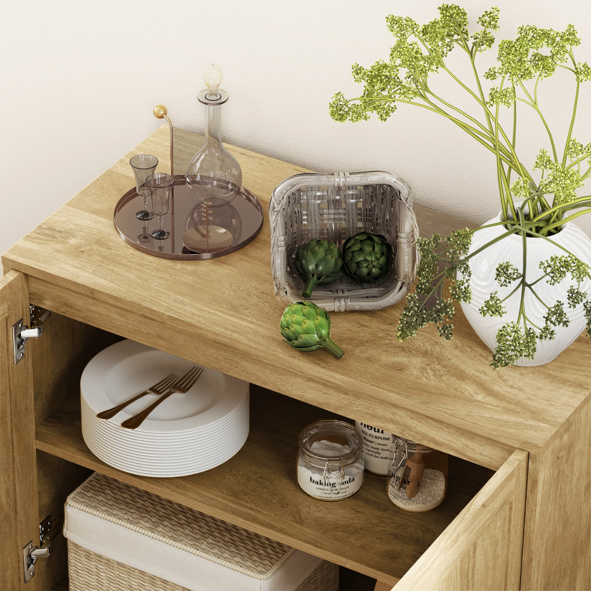 Buffet salon meuble de rangement style moderne avec placard à 2 portes, étagère réglable - buffet salle à manger et salon, 80 x 40 x 78 cm, bois naturel - Image 9