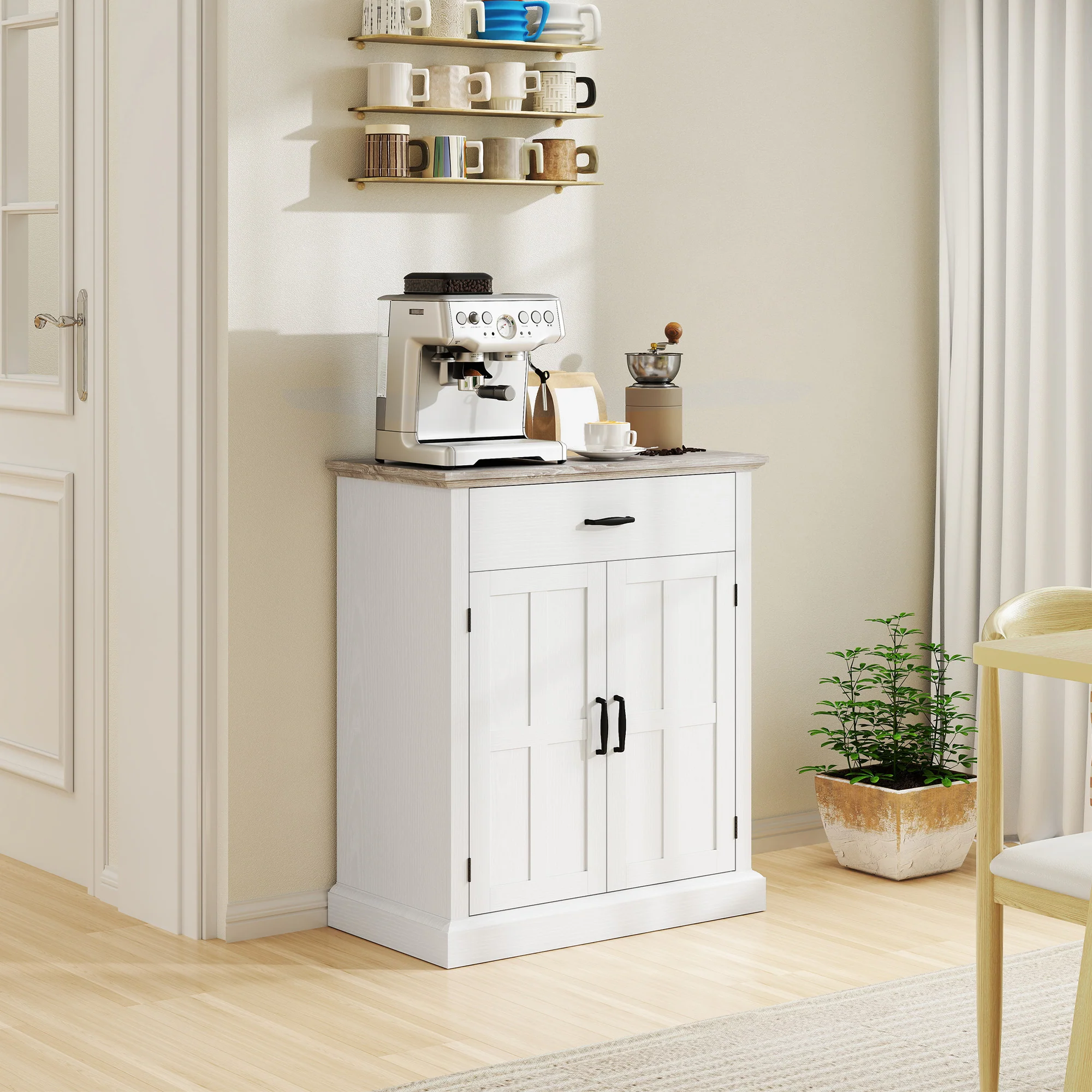 Buffet salon meuble de rangement style moderne avec placard à 2 portes, tiroir et étagère réglable - buffet salle à manger et salon, 75,2 x 40 x 91,5 cm, blanc - Image 3