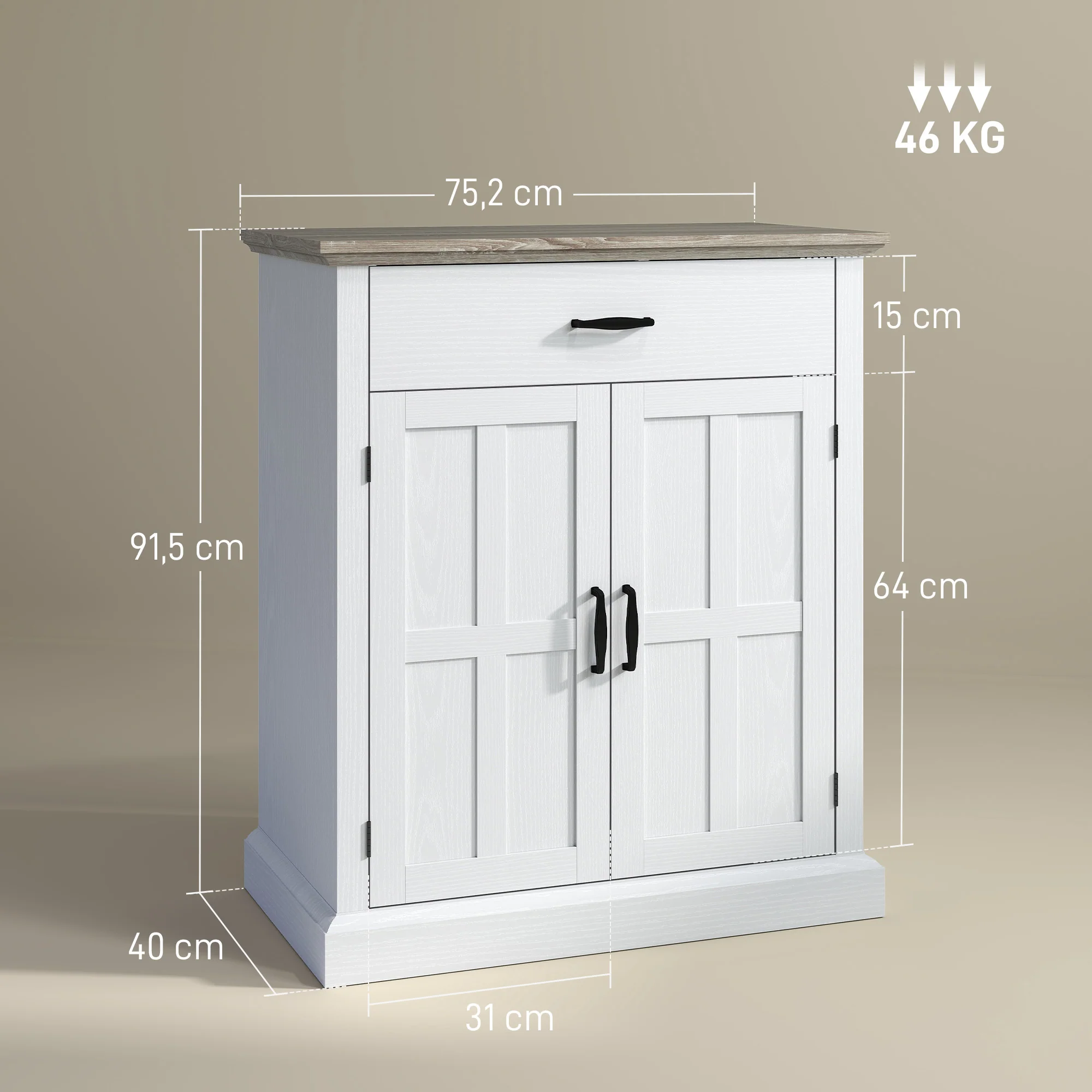 Buffet salon meuble de rangement style moderne avec placard à 2 portes, tiroir et étagère réglable - buffet salle à manger et salon, 75,2 x 40 x 91,5 cm, blanc - Image 4