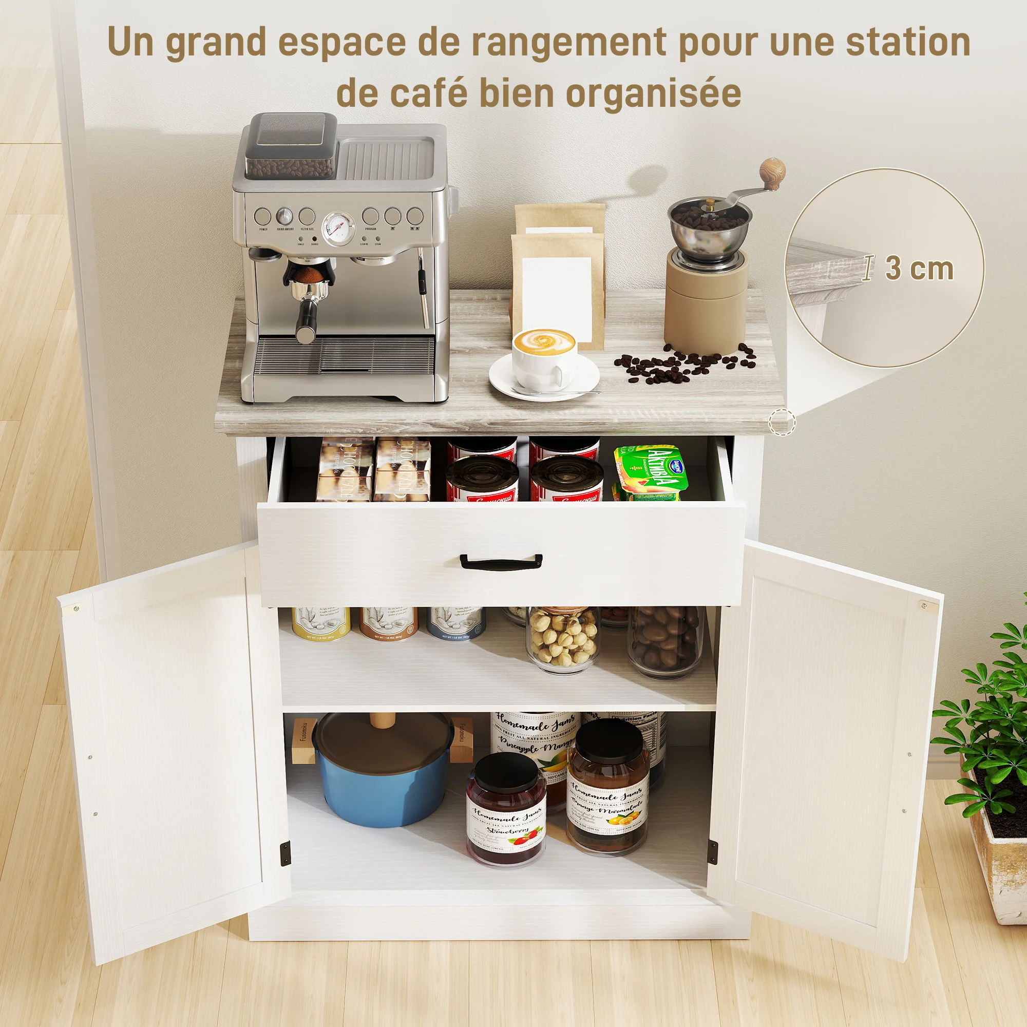 Buffet salon meuble de rangement style moderne avec placard à 2 portes, tiroir et étagère réglable - buffet salle à manger et salon, 75,2 x 40 x 91,5 cm, blanc - Image 5