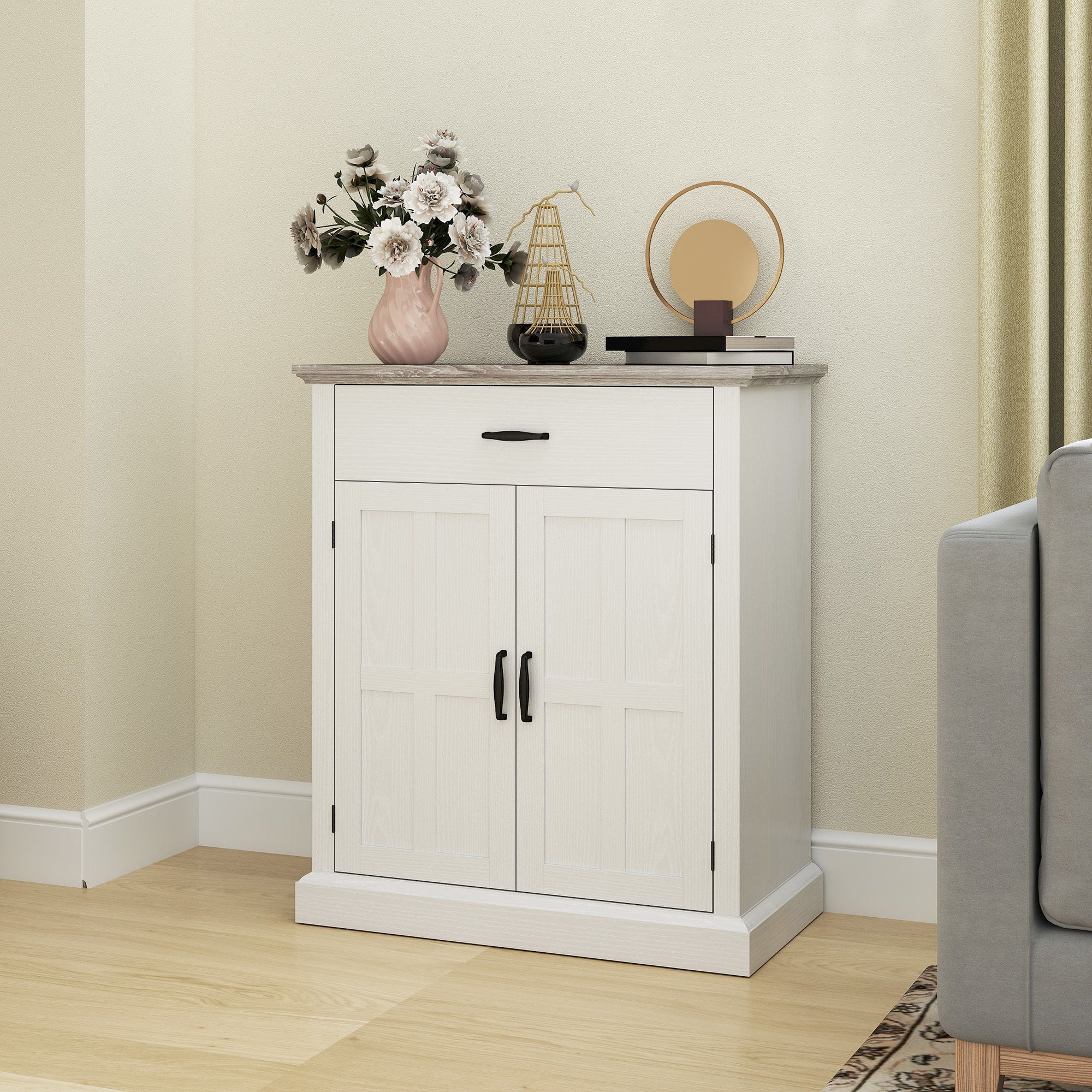 Buffet salon meuble de rangement style moderne avec placard à 2 portes, tiroir et étagère réglable - buffet salle à manger et salon, 75,2 x 40 x 91,5 cm, blanc - Image 9