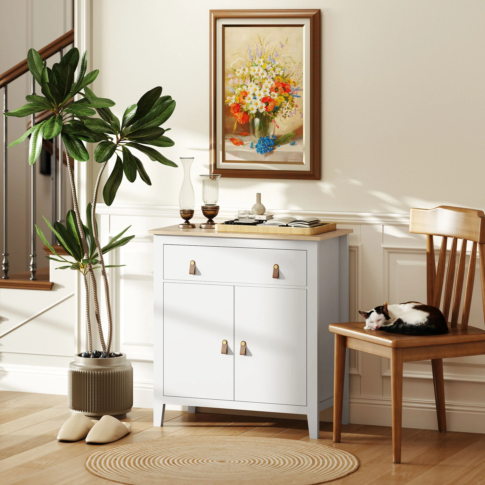 Buffet salon meuble de rangement style moderne avec placard à 2 portes, tiroir et étagère réglable - buffet salle à manger et salon, 80 x 40 x 90 cm, blanc - Image 10