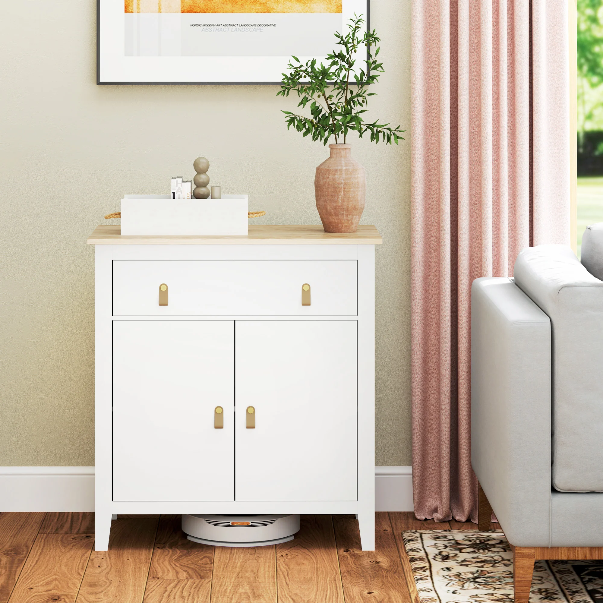 Buffet salon meuble de rangement style moderne avec placard à 2 portes, tiroir et étagère réglable - buffet salle à manger et salon, 80 x 40 x 90 cm, blanc - Image 3