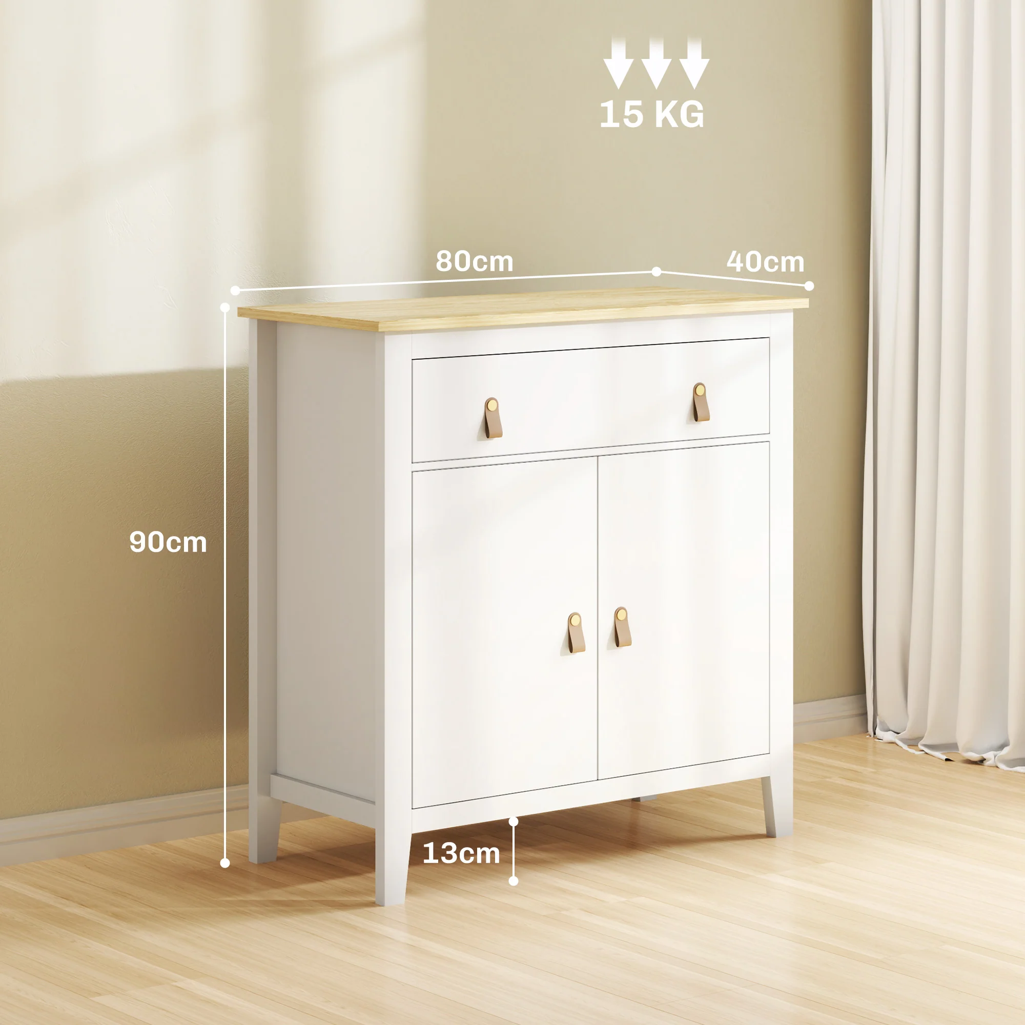 Buffet salon meuble de rangement style moderne avec placard à 2 portes, tiroir et étagère réglable - buffet salle à manger et salon, 80 x 40 x 90 cm, blanc - Image 4