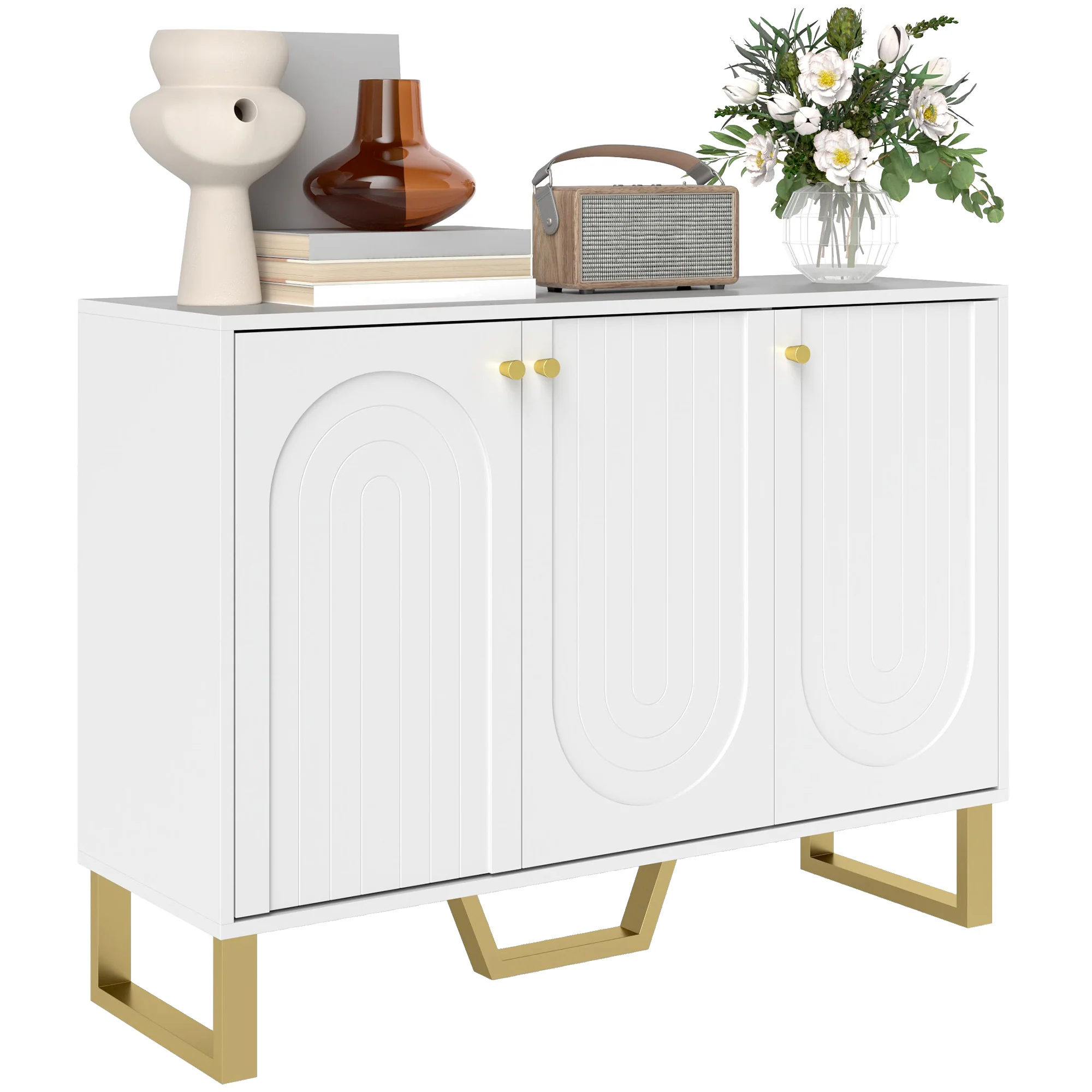 Buffet salon meuble de rangement style moderne avec placard à portes et étagère réglable, meuble TV pour téléviseur 50 pouces, buffet salle à manger et salon, 106,5 x 35 x 77,5 cm, blanc - Image 11