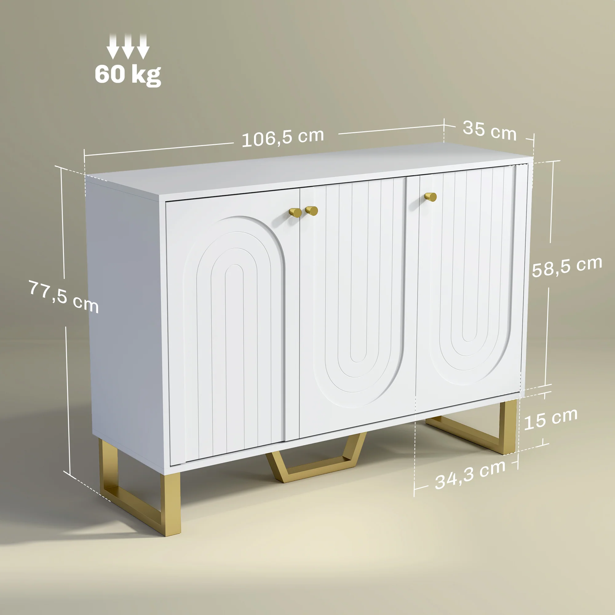 Buffet salon meuble de rangement style moderne avec placard à portes et étagère réglable, meuble TV pour téléviseur 50 pouces, buffet salle à manger et salon, 106,5 x 35 x 77,5 cm, blanc - Image 4