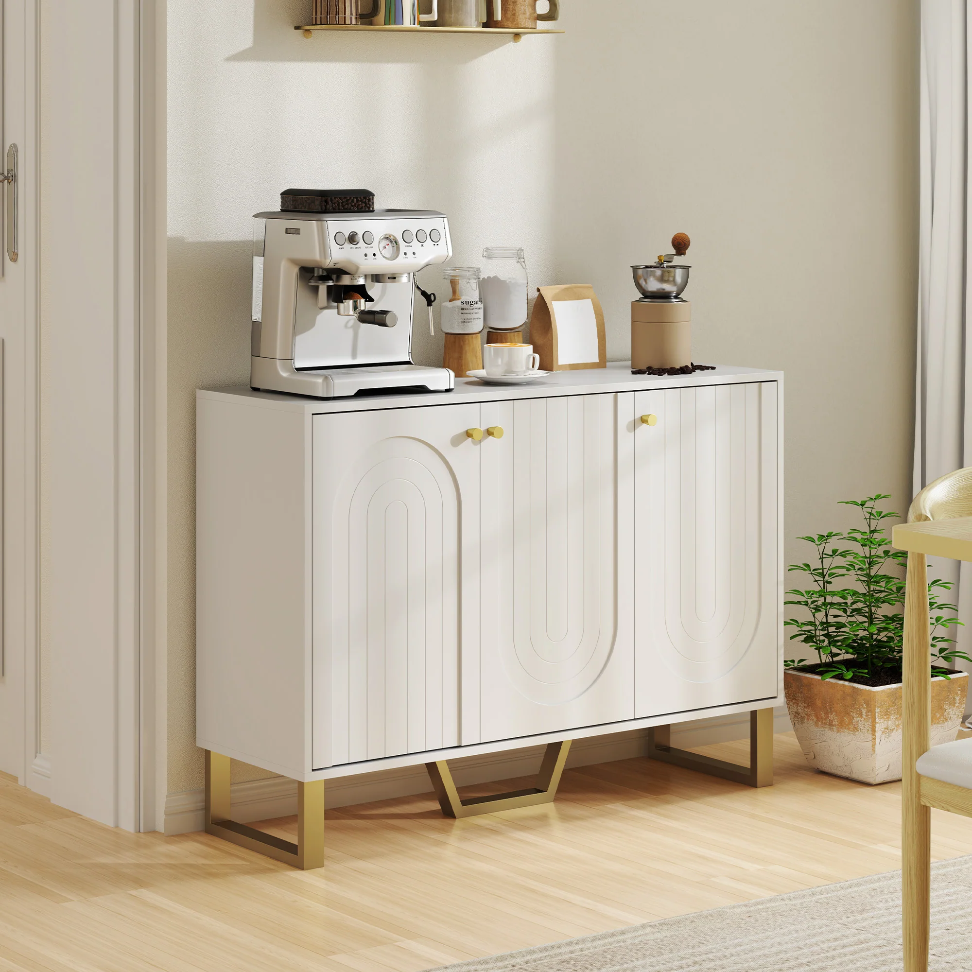 Buffet salon meuble de rangement style moderne avec placard à portes et étagère réglable, meuble TV pour téléviseur 50 pouces, buffet salle à manger et salon, 106,5 x 35 x 77,5 cm, blanc - Image 9