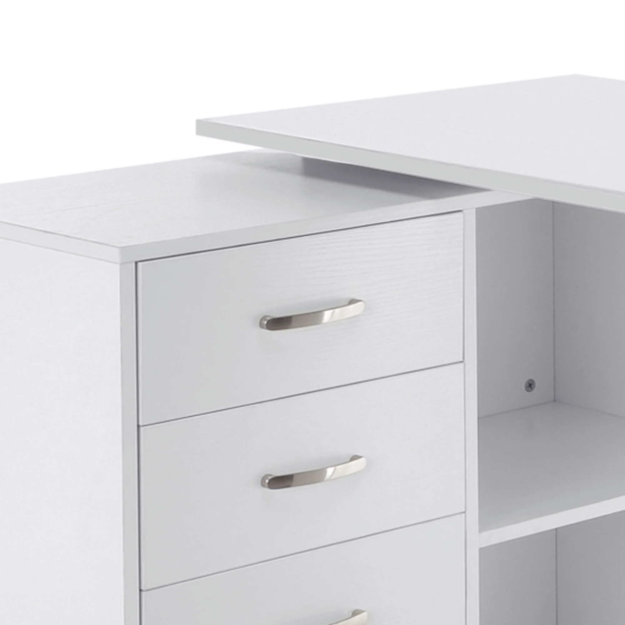 Bureau d'angle bureau droit modulable table de salle à manger 2 en 1 bureau informatique tiroirs x 3 + 2 niches MDF blanc - Image 10