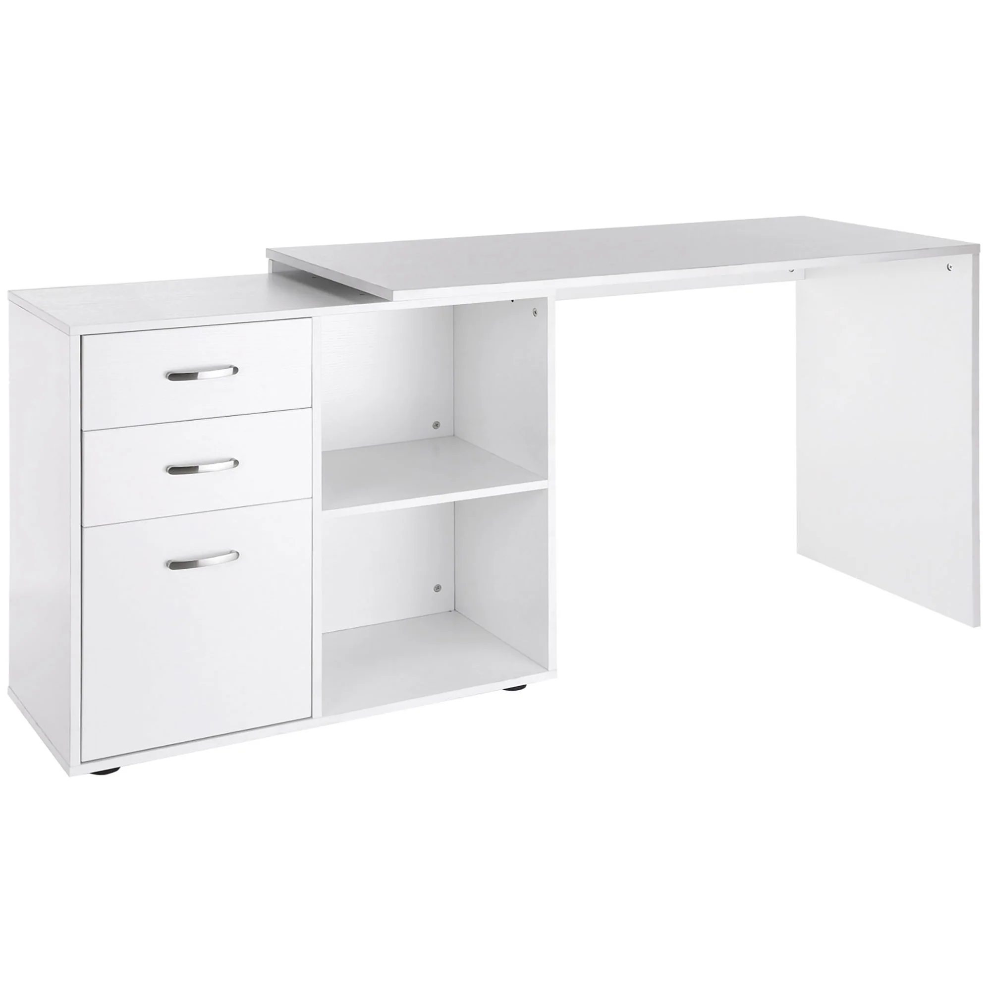 Bureau d'angle bureau droit modulable table de salle à manger 2 en 1 bureau informatique tiroirs x 3 + 2 niches MDF blanc - Image 11