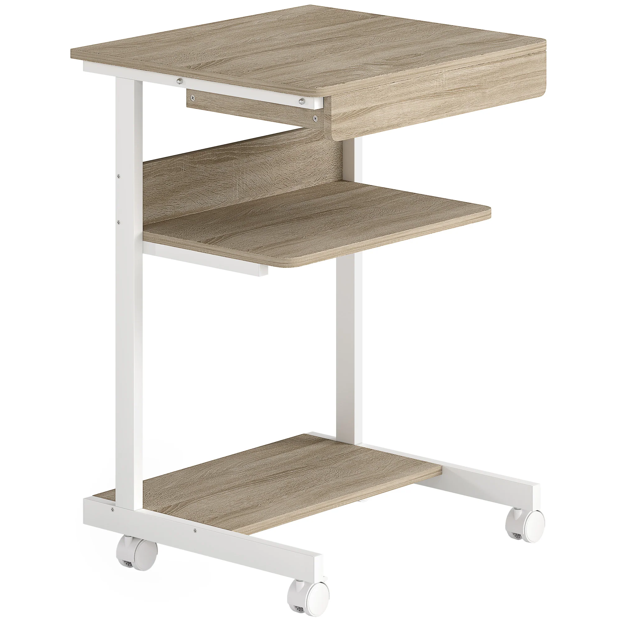 Bureau d'ordinateur sur roues, bureau avec rangement 56 x 51 cm avec tiroir, compartiment et support CPU, table informatique pour étudier pour petits espaces chambre, chêne - Image 2