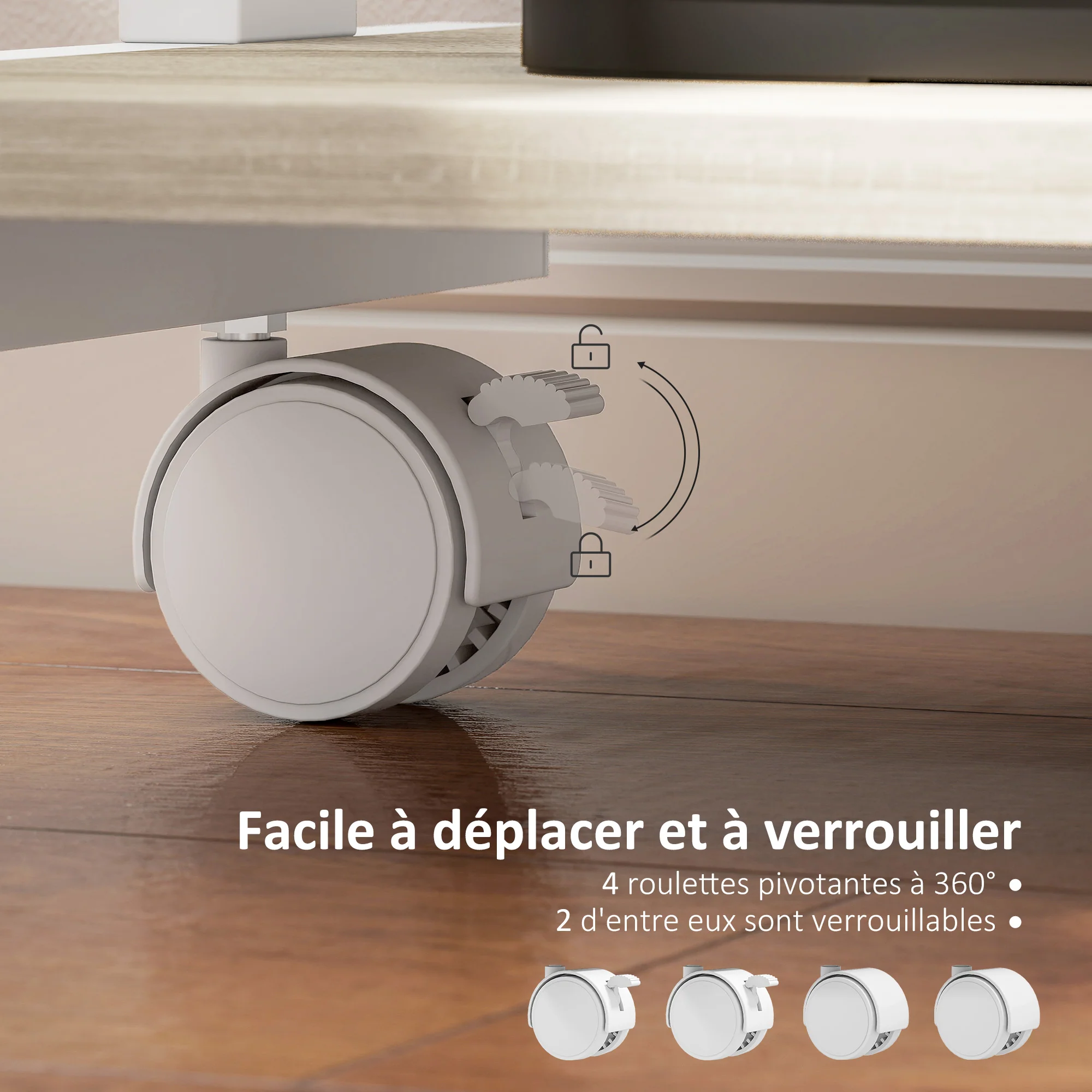 Bureau d'ordinateur sur roues, bureau avec rangement 56 x 51 cm avec tiroir, compartiment et support CPU, table informatique pour étudier pour petits espaces chambre, chêne - Image 6