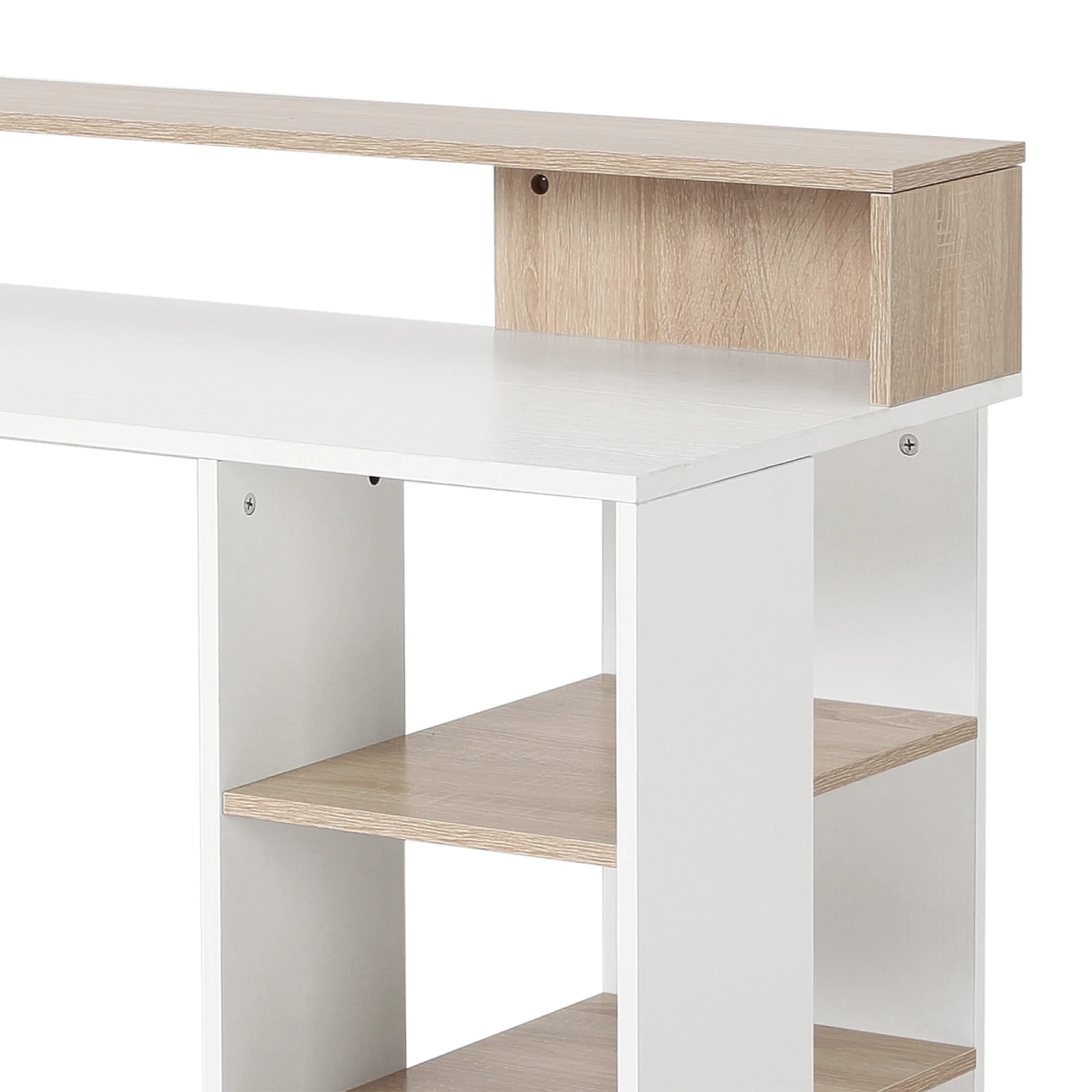 Bureau informatique avec 2 tiroirs, bureau avec rangement, 137 x 55 x 92 cm, étagères ouvertes et tablette d'imprimante, style moderne, table d'ordinateur pour chambre, studio, chêne - Image 8
