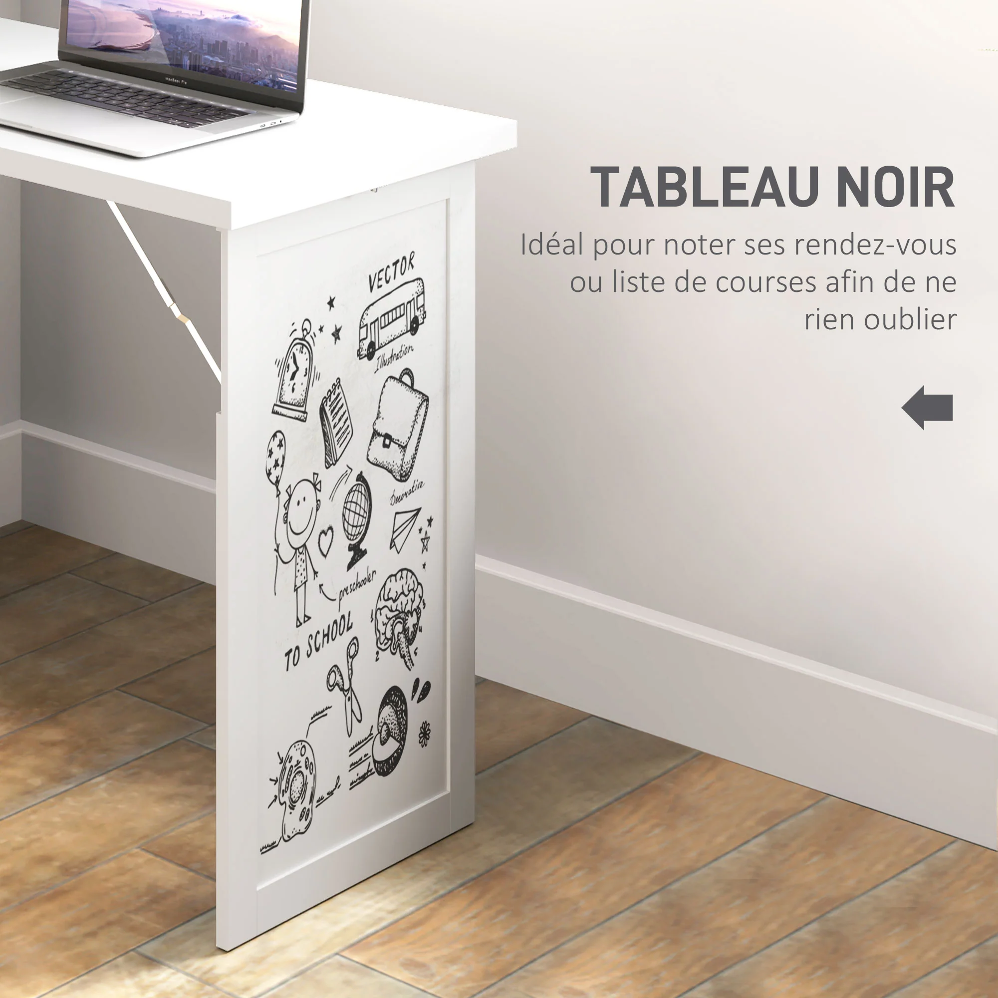 Bureau informatique pliable, bureau avec bibliothèque, poste de travail, tableau blanc, 9 compartiments ouverts et étagère réglable, table d'ordinateur pour chambre, 98x51x153cm, blanc - Image 7