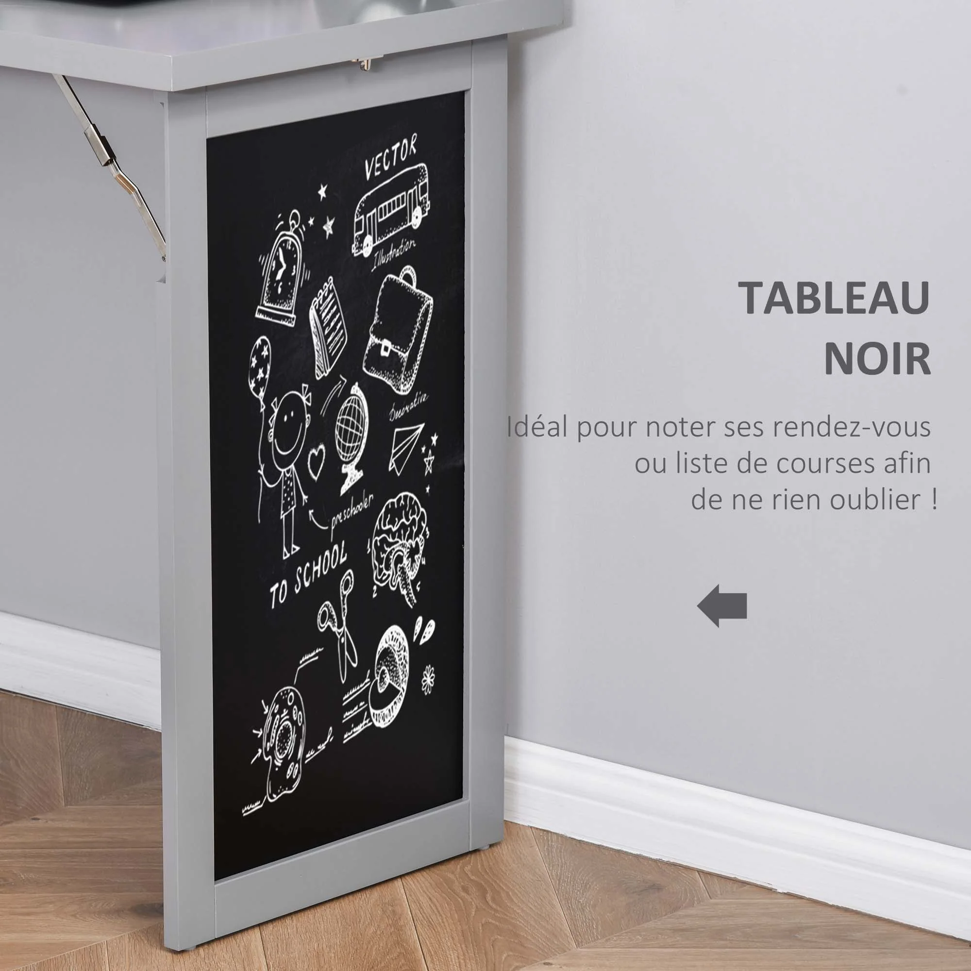 Bureau informatique pliable, bureau avec bibliothèque, poste de travail, tableau noir, 9 compartiments ouverts et étagère réglable, table d'ordinateur pour chambre, 98x51x153cm, gris - Image 8