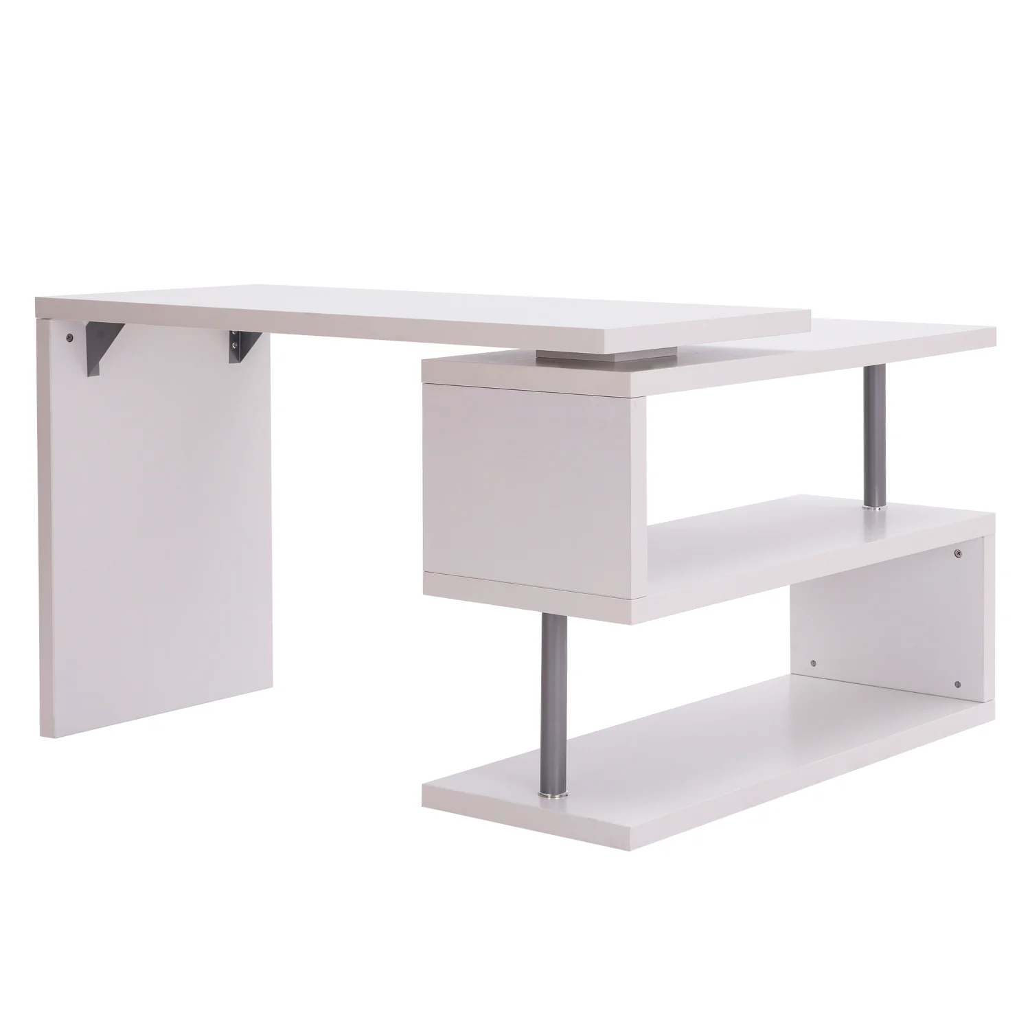 Bureau informatique table informatique table de salle à manger modulable avec bibliothèque adjacente design contemporain mélaminé métal chromé blanc - Image 9